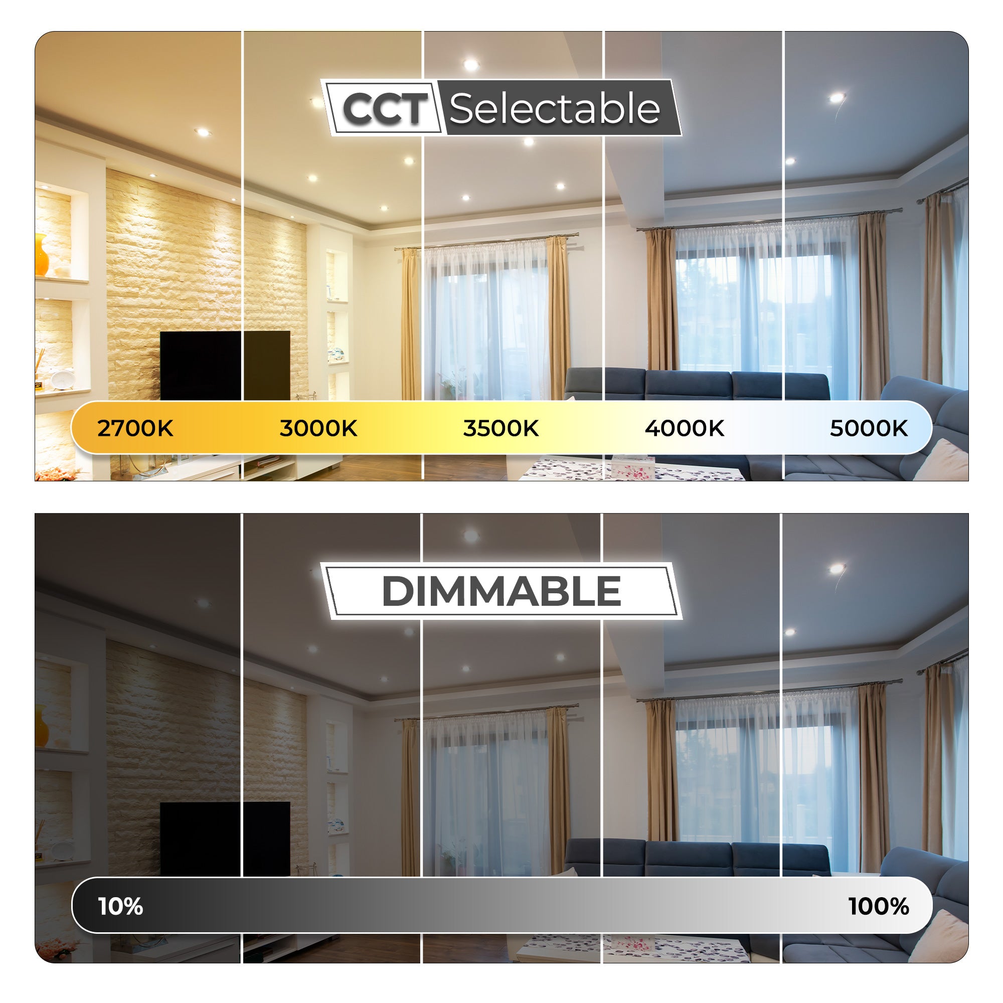 3" Architectural LED Recessed Downlight – COB, Selectable CCT, Round/Square