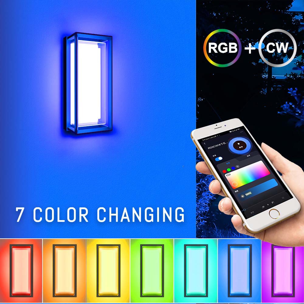 22W Smart RGBCW LED Outdoor Wall Light | 16M Colors, 2700K–6000K, WiFi + Bluetooth, IP65, ETL Listed