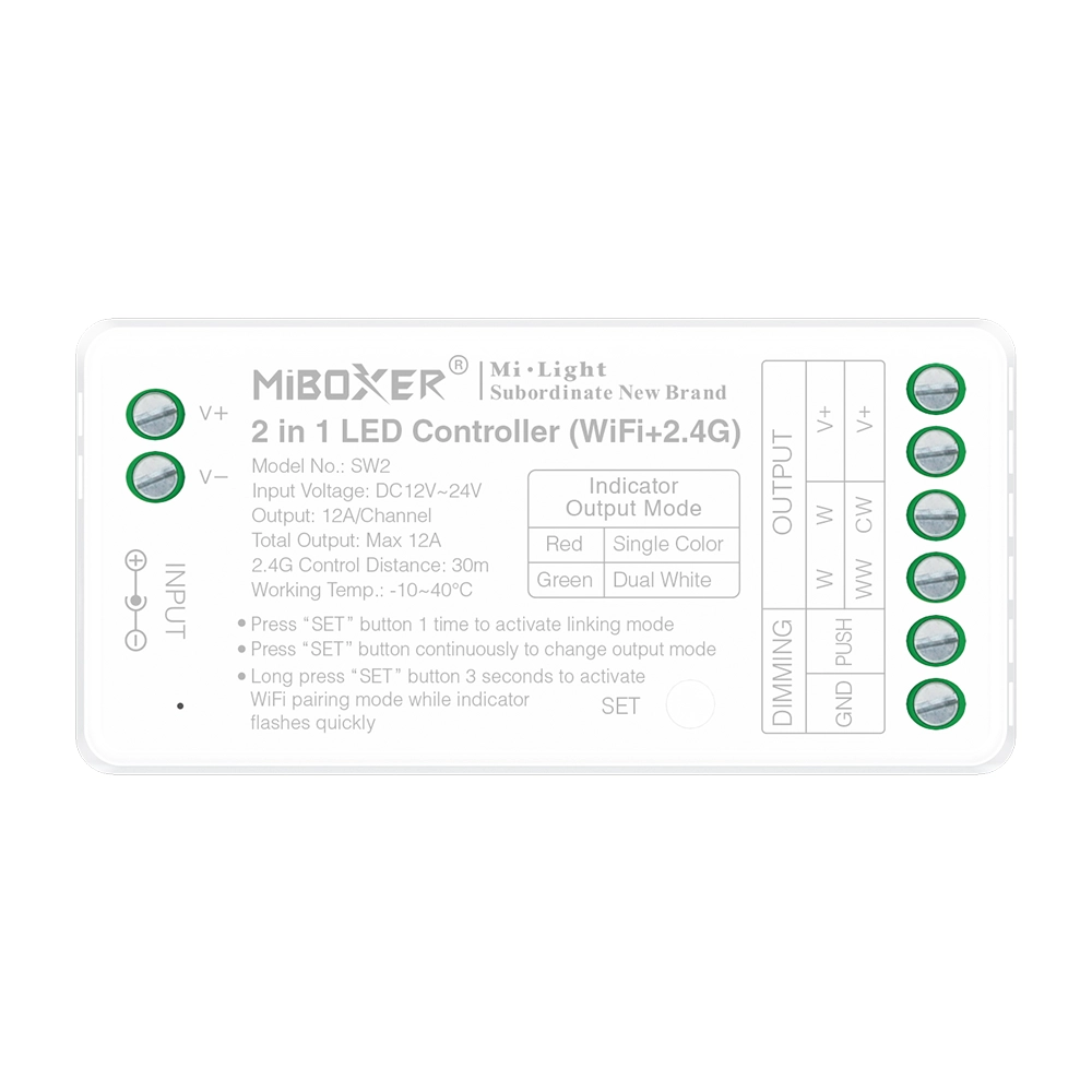 SW2 (FUT035W+) 2-in-1 LED Controller - WiFi + 2.4GHz RF - Tuya Smart & Voice Control | DC12-24V