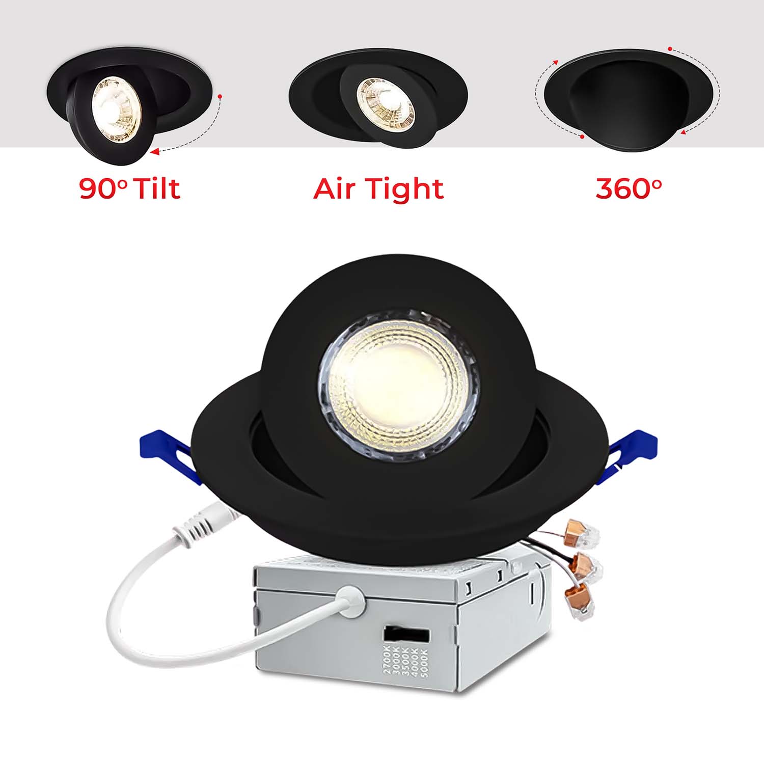 4 inch 10W Rotatable LED Gimbal Downlight, 900 Lumens, 5CCT Selectable, 0-10V Dimmable, ETL Certified