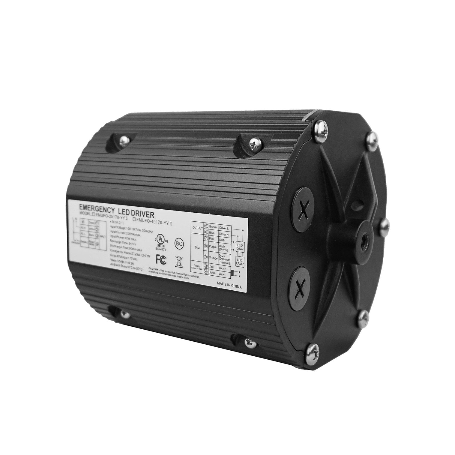 25W Emergency Battery Backup for UFO High Bay Lights — 100-347VAC, 90-Min Runtime, IP65, UL 924 Listed | LSUFO-25170-YYII