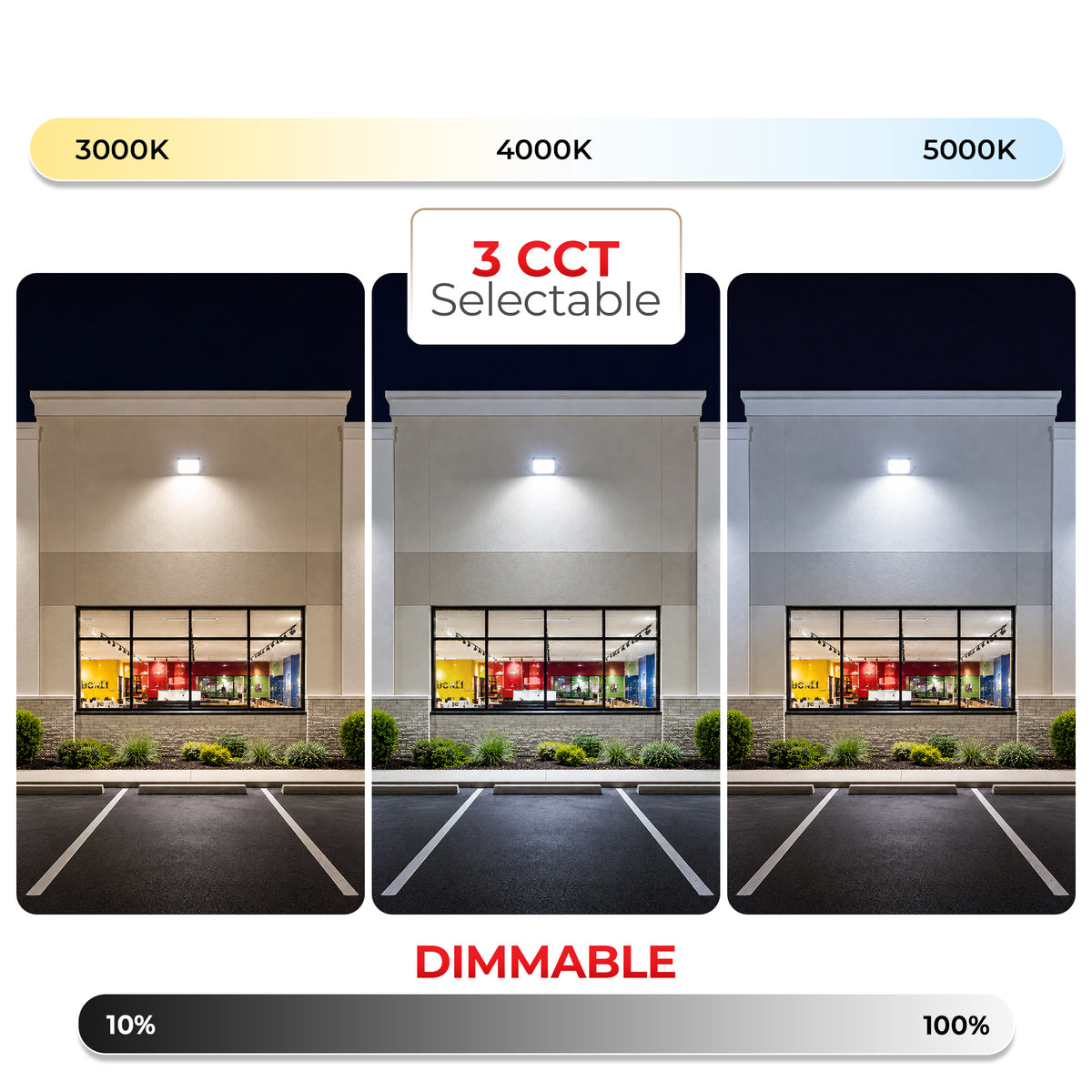60/80/100/120W LED Wall Pack — Wattage & 3CCT Tunable, Built-In Photocell, 130 lm/W, DLC Premium, ETL Listed | WP60/80/100/120W-XXK