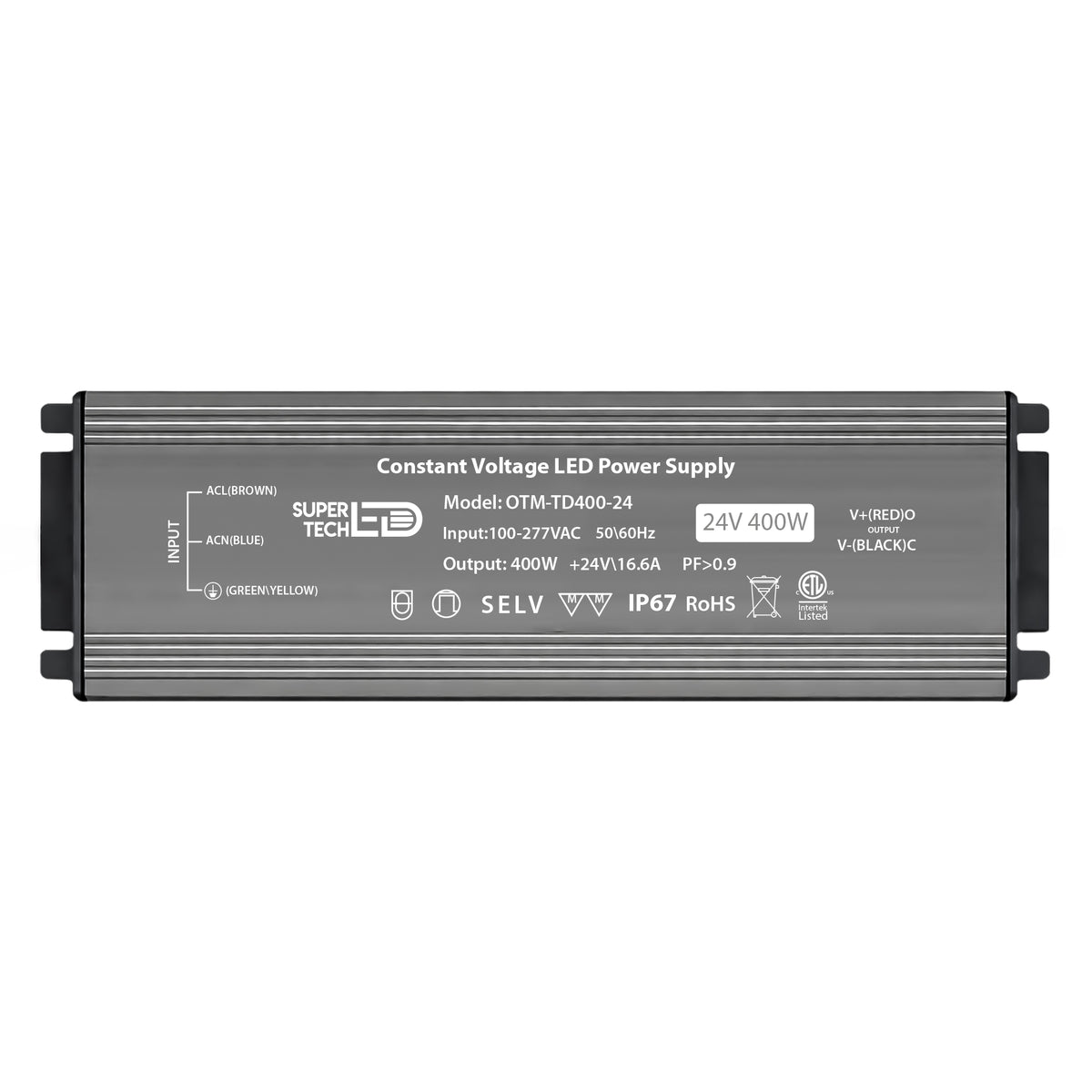 400W Waterproof LED Driver | 12V/24V, Ultra-Thin, IP67, Flicker-Free, 100-277VAC, ETL Certified.