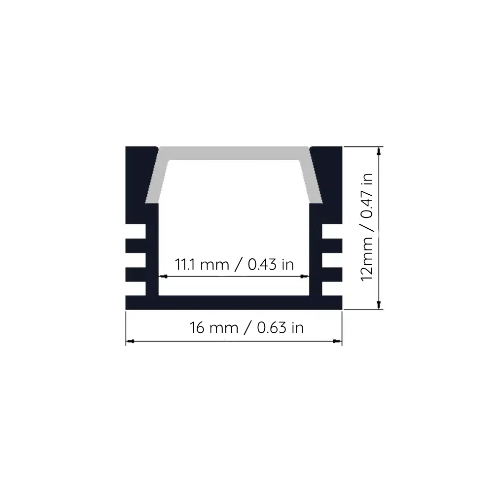 STL-1103 Aluminum LED Channel, U-Shape Surface Mount, 39in (1m), Silver or Black Finish, Milky Diffuser, 5-Pack