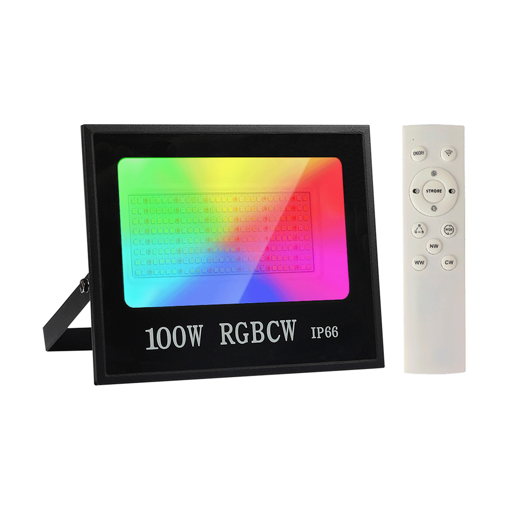 LED 30W/50W/100W RGBCW Flood Light – RGB+CCT – IP66 Outdoor Rated – Tuya App Compatible with RF Remote