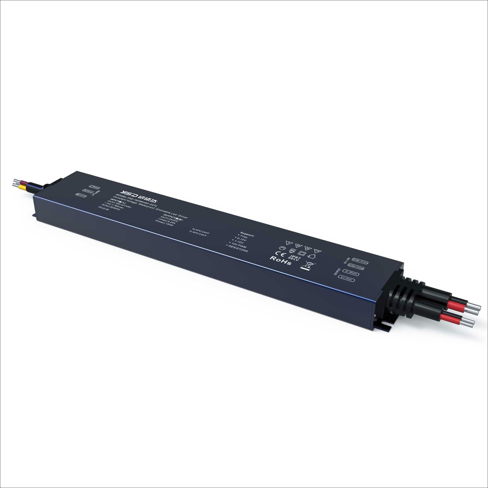 150W Outdoor Power Supply - 100-277VAC Input - Dimmable - 12V/24V - IP67 Rated