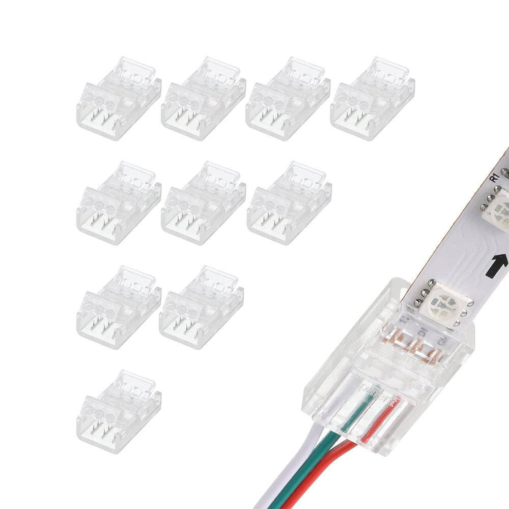 Solderless Clamp-On Connector for SMD CCT 3 Pin LED Strips - 10mm - IP20/IP65 - Clear Crystal Housing