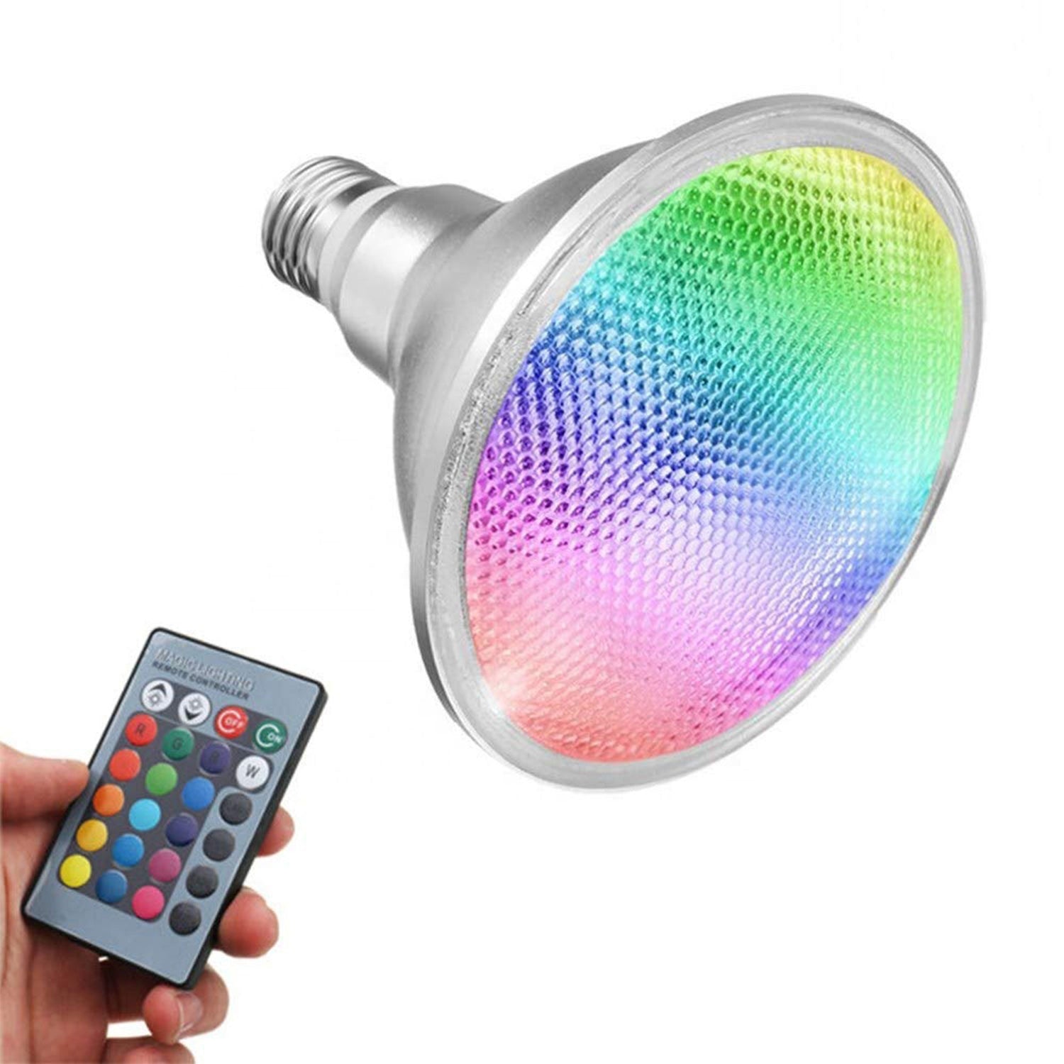 20W RGB PAR38 LED Bulb - IP65 Waterproof - E26 Base - Remote Included