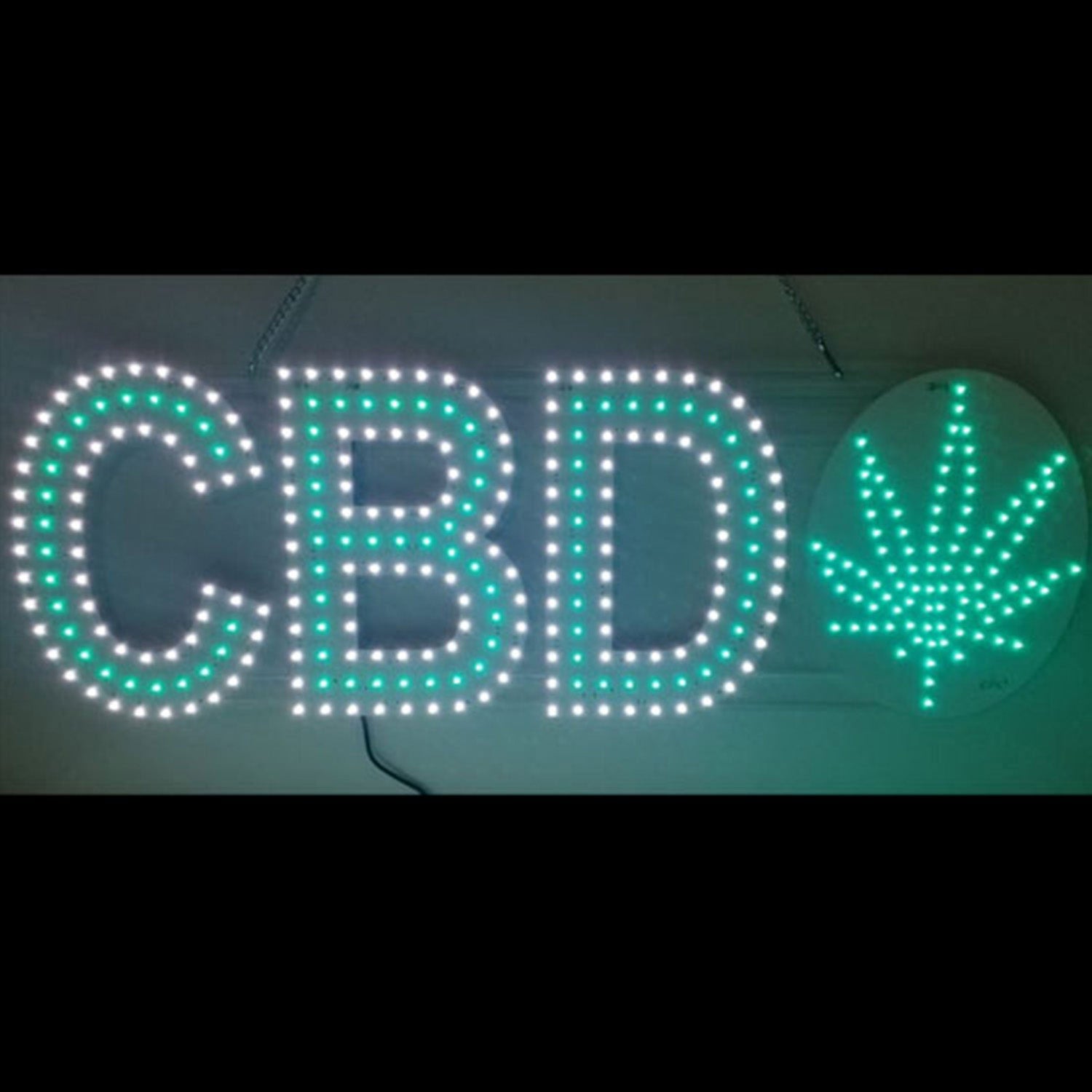 LED CBD Leaf Sign - 10"x30" - Cool White/Green
