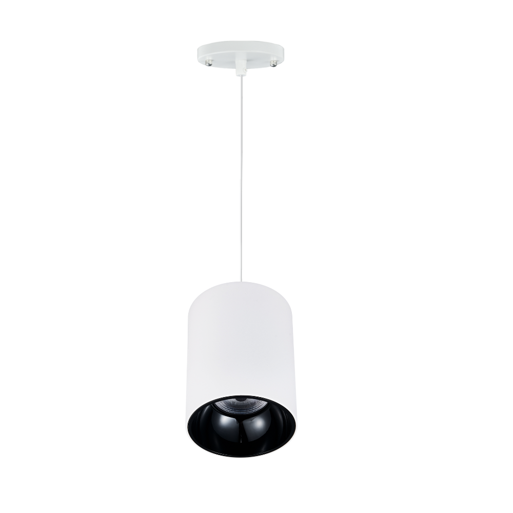 40W 7-Inch LED Cylinder Pendant Light — 3CCT Selectable, 3600lm, 36° Beam, TRIAC Dimmable, Black/White Finish, ETL Listed