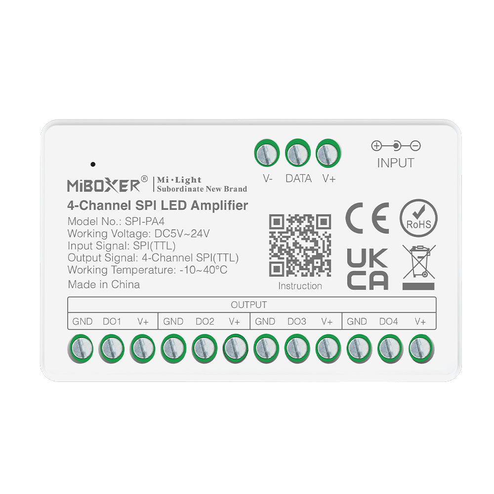 MiBoxer SPI-PA4 4-Channel SPI LED Signal Amplifier | Extends Addressable Pixel Strip Coverage | For MiBoxer SPI Controllers