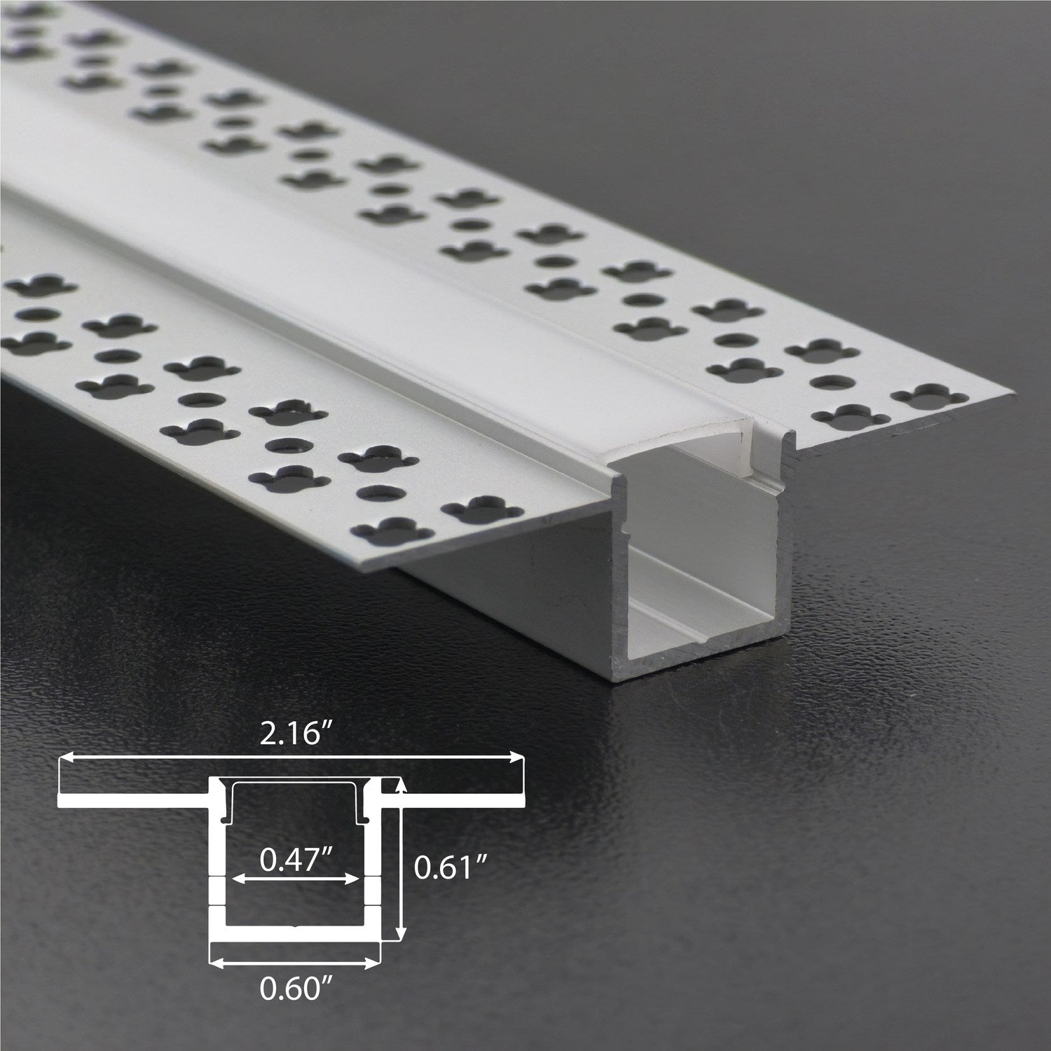 STL-127 Narrow Mud-In Drywall Recessed Aluminum LED Channel | 12mm | 39" (1m) | 5-Pack | Frosted Diffuser