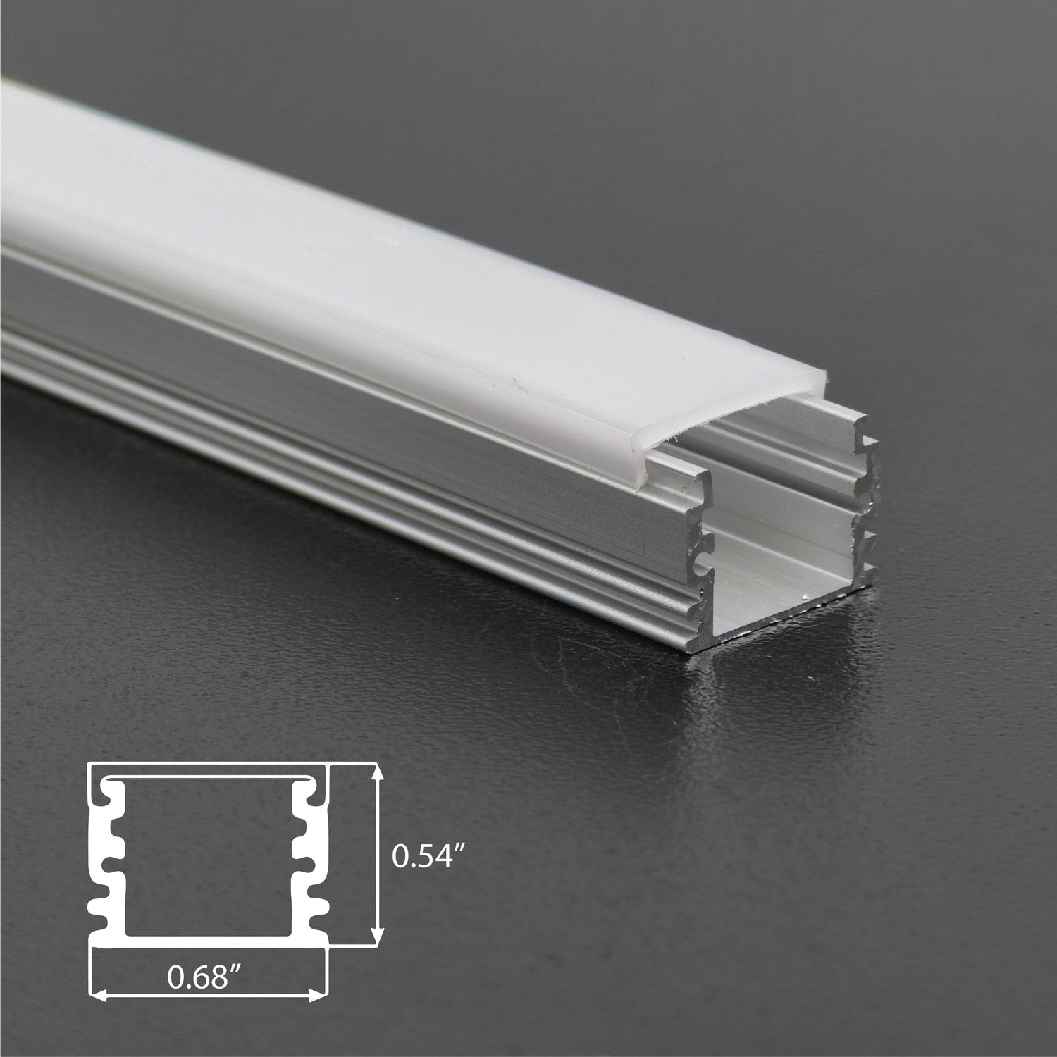 STL-162 – Standard U-Channel Aluminum LED Strip Channel, 0.68" Wide, Anodized Silver, Surface Mount, 5-Pack