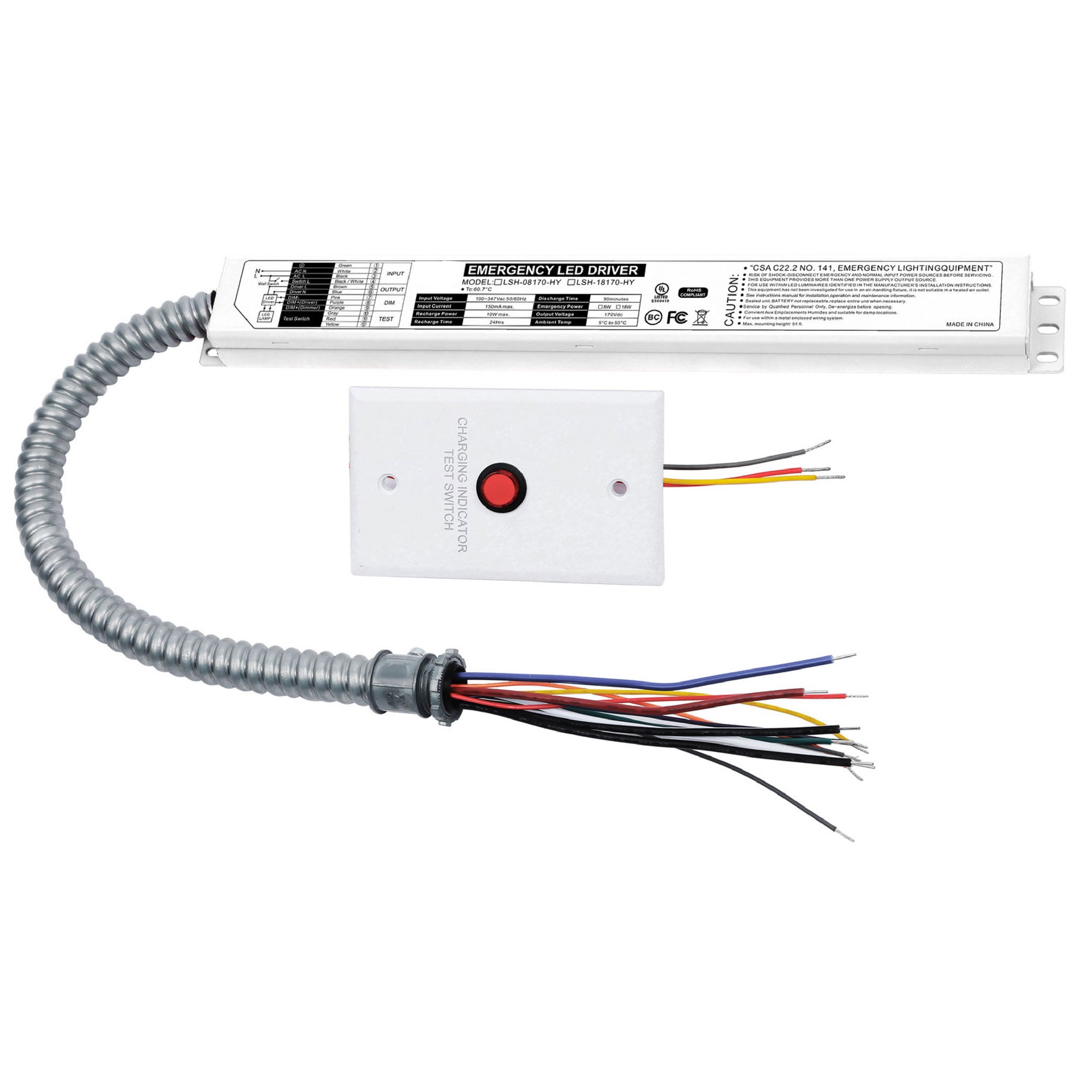 8W Universal Emergency LED Driver — 100-347VAC, 90-Min Runtime, Self-Testing, UL 924 Listed | LSH-08170-HY