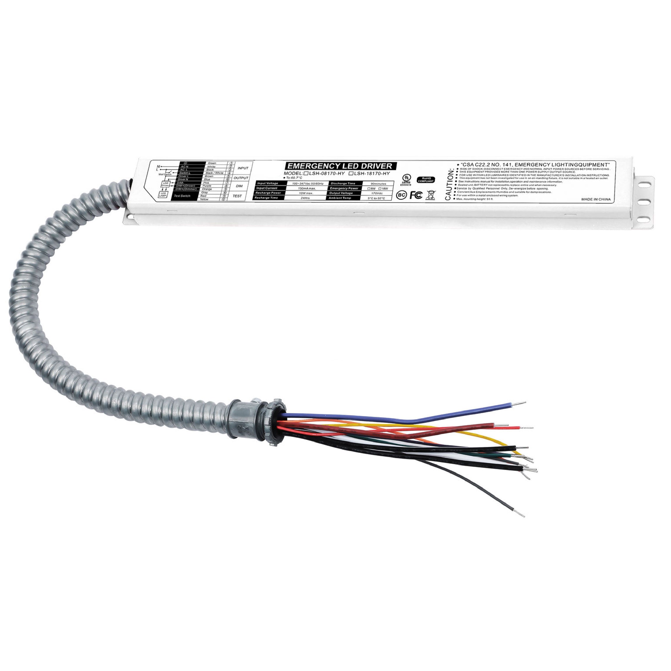 8W Universal Emergency LED Driver — 100-347VAC, 90-Min Runtime, Self-Testing, UL 924 Listed | LSH-08170-HY