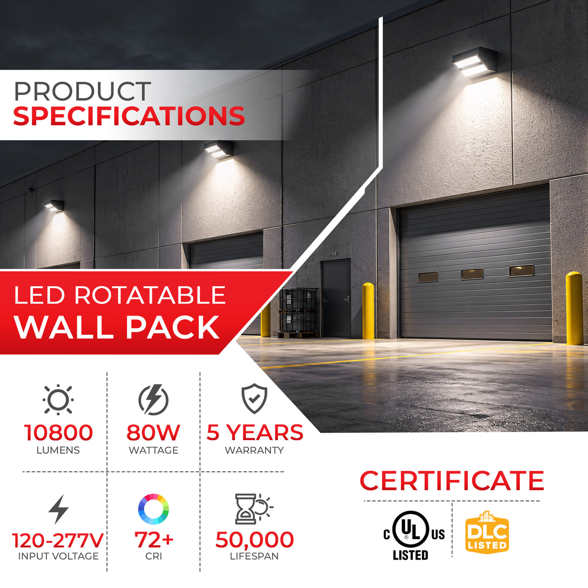 80W LED Rotatable Wall Pack Light Brown Housing AC 120-277V CCT 5000K | WPB-80W-120V-50K-V2