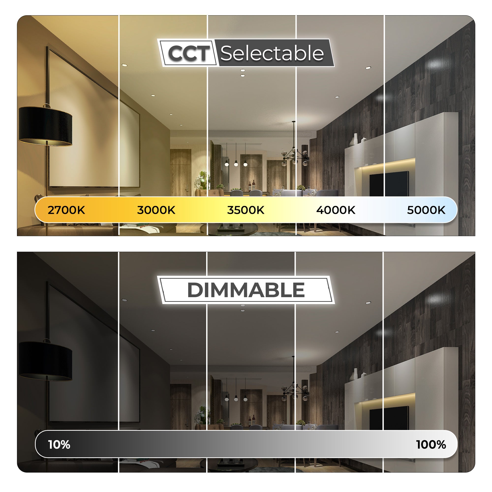 4" Architectural LED Recessed Downlight – COB, Selectable CCT, Round/Square