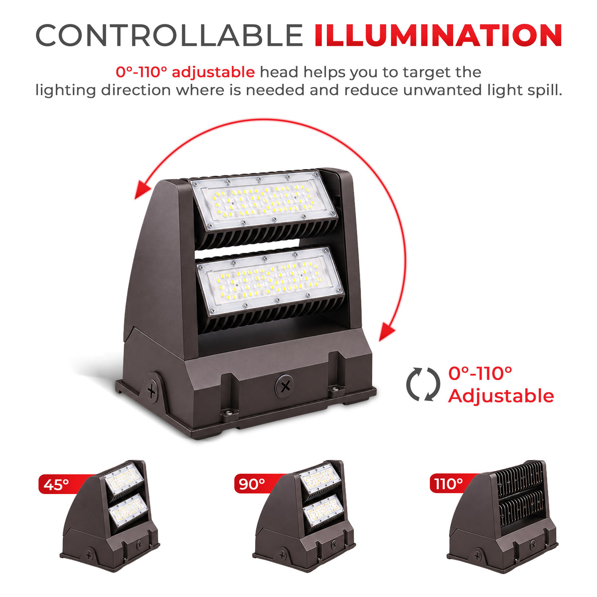 80W LED Rotatable Wall Pack Light Brown Housing AC 120-277V CCT 5000K | WPB-80W-120V-50K-V2