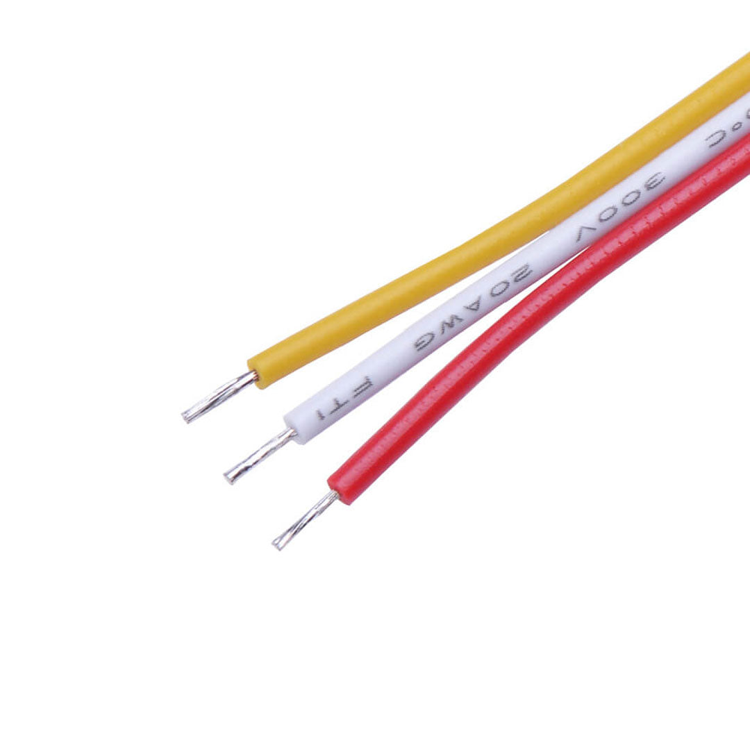 3 Pin Flat Cable – Red White Yellow, Tin-Plated Copper, PVC, 300V, 80°C | Multi-Core Wire Roll AWG20 - 25m and 50m