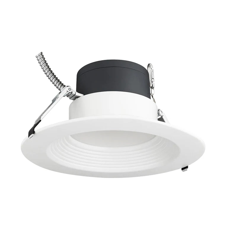 6 inch recessed LED downlight with white trim and adjustable spring clips for residential and commercial ceiling lighting