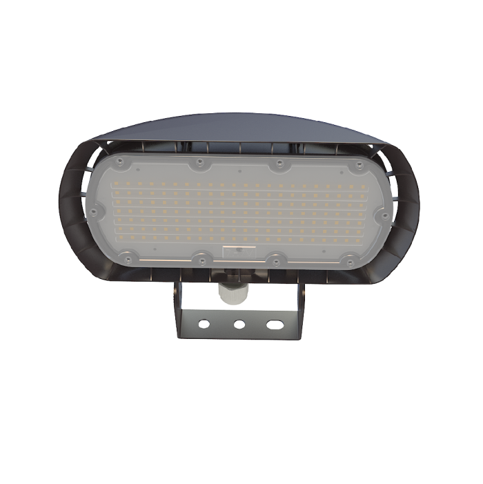 LED mini flood light with built-in photocell, adjustable mounting bracket, and compact outdoor lighting design