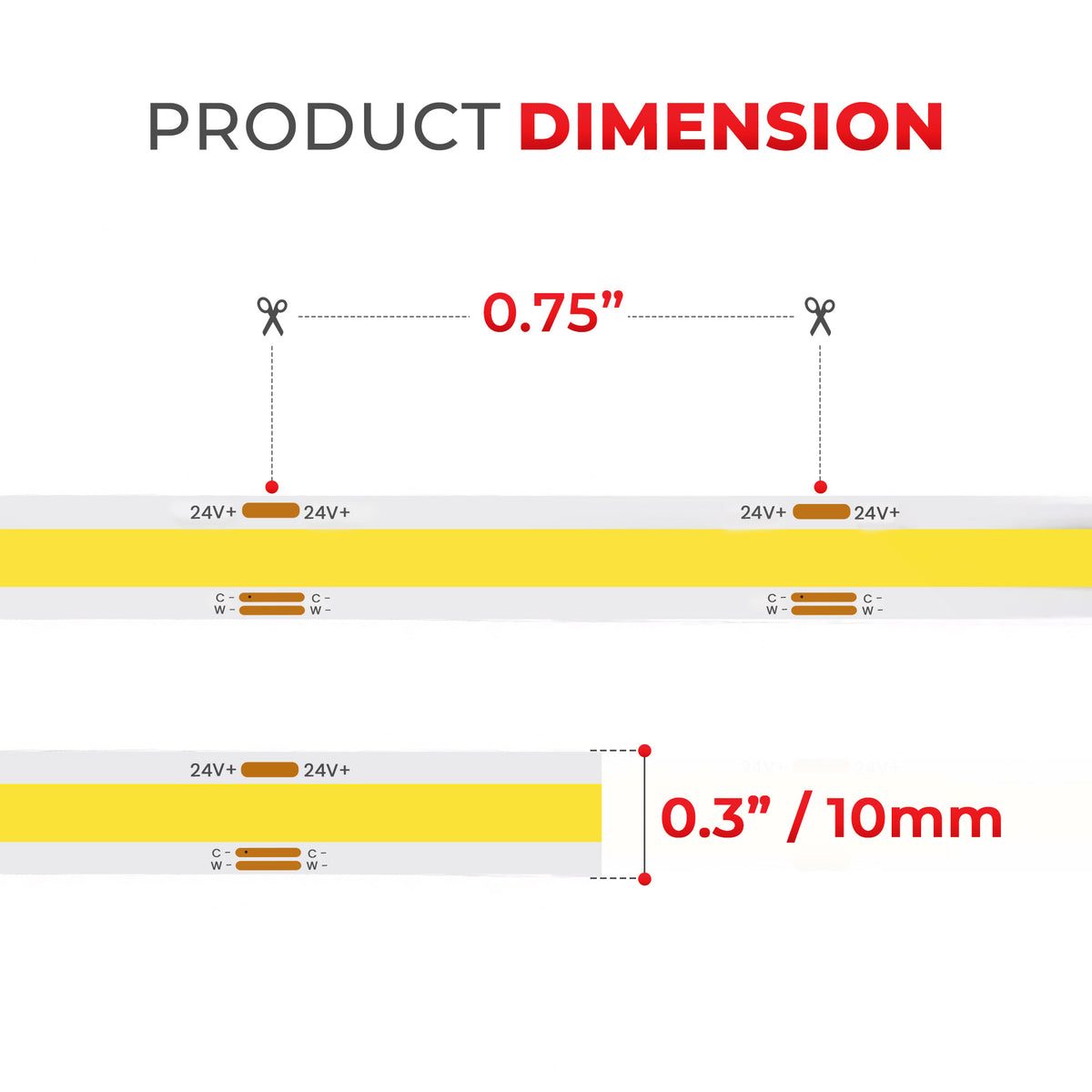 DotFree COB CCT Tunable 24V LED Strip Light - 2700K to 6500K - IP20 - UL Listed
