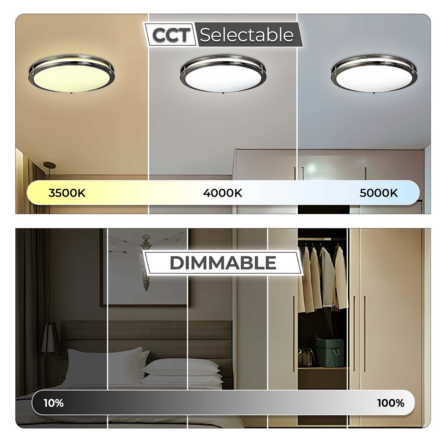 14" 20W Flush Mount Brushed Nickel Ceiling Light - 1400 lumens - 3CCT - ETL