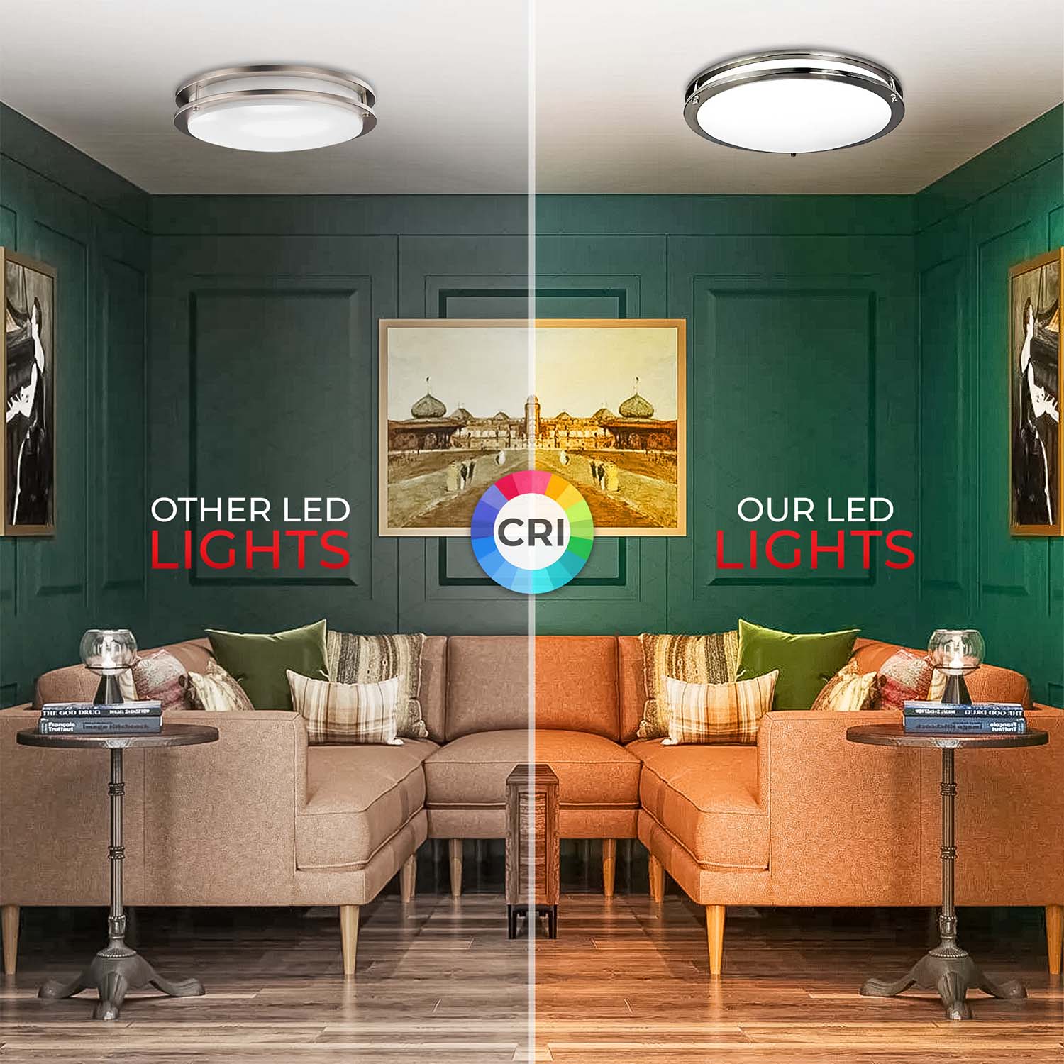 14" 20W Flush Mount Brushed Nickel Ceiling Light - 1400 lumens - 3CCT - ETL