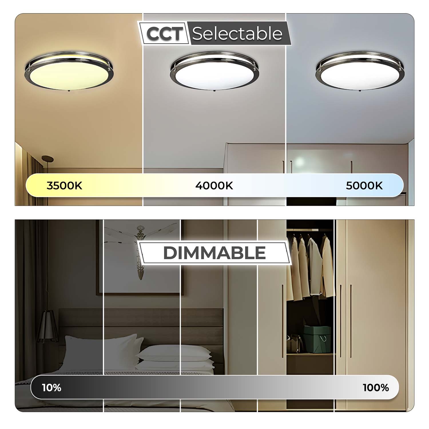 16" 25W Flush Mount Brushed Nickel Ceiling Light - 1750 lumens - 3CCT - ETL