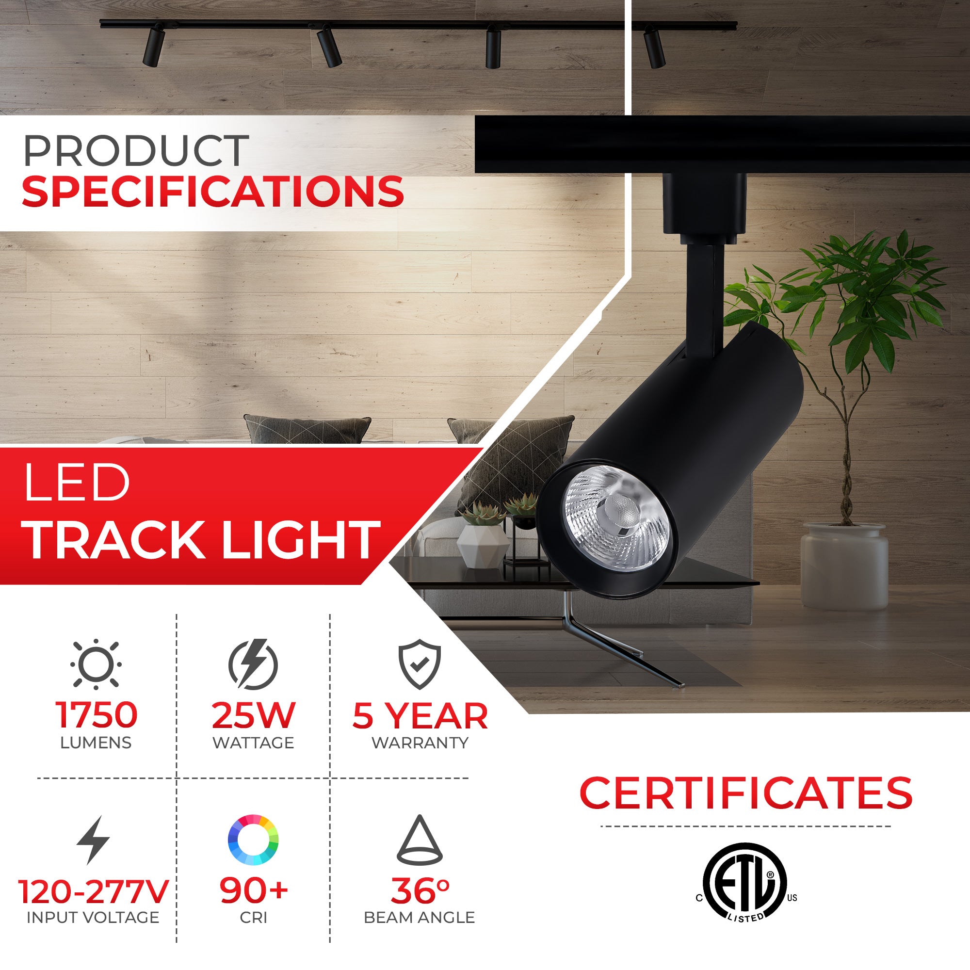 25W Commercial High-Output Track Light (Halo Compatible) – 3CCT Spot Light ETL Listed