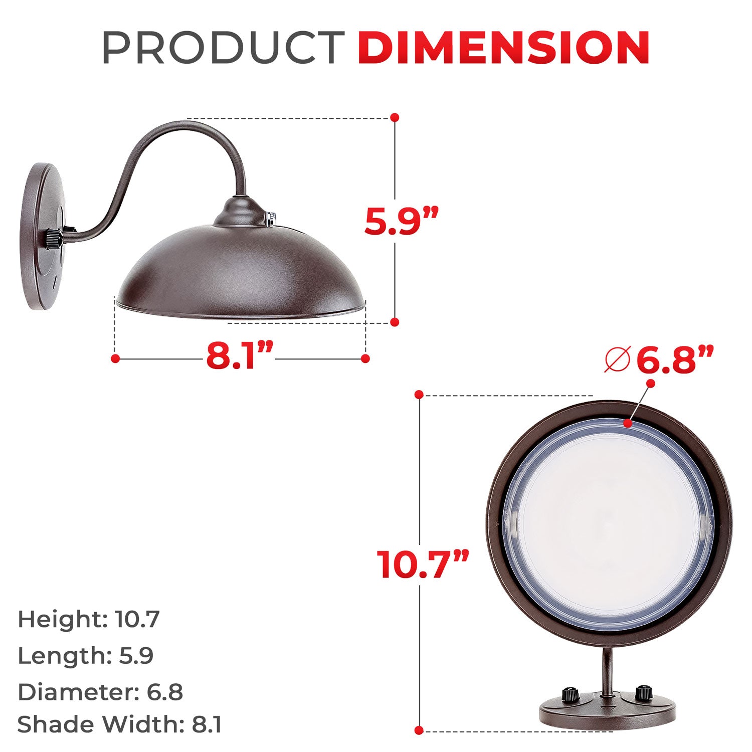 28W LED Gooseneck Wall Light – 3,080 Lumens, 120-277VAC, CCT Selectable, Integrated Photocell