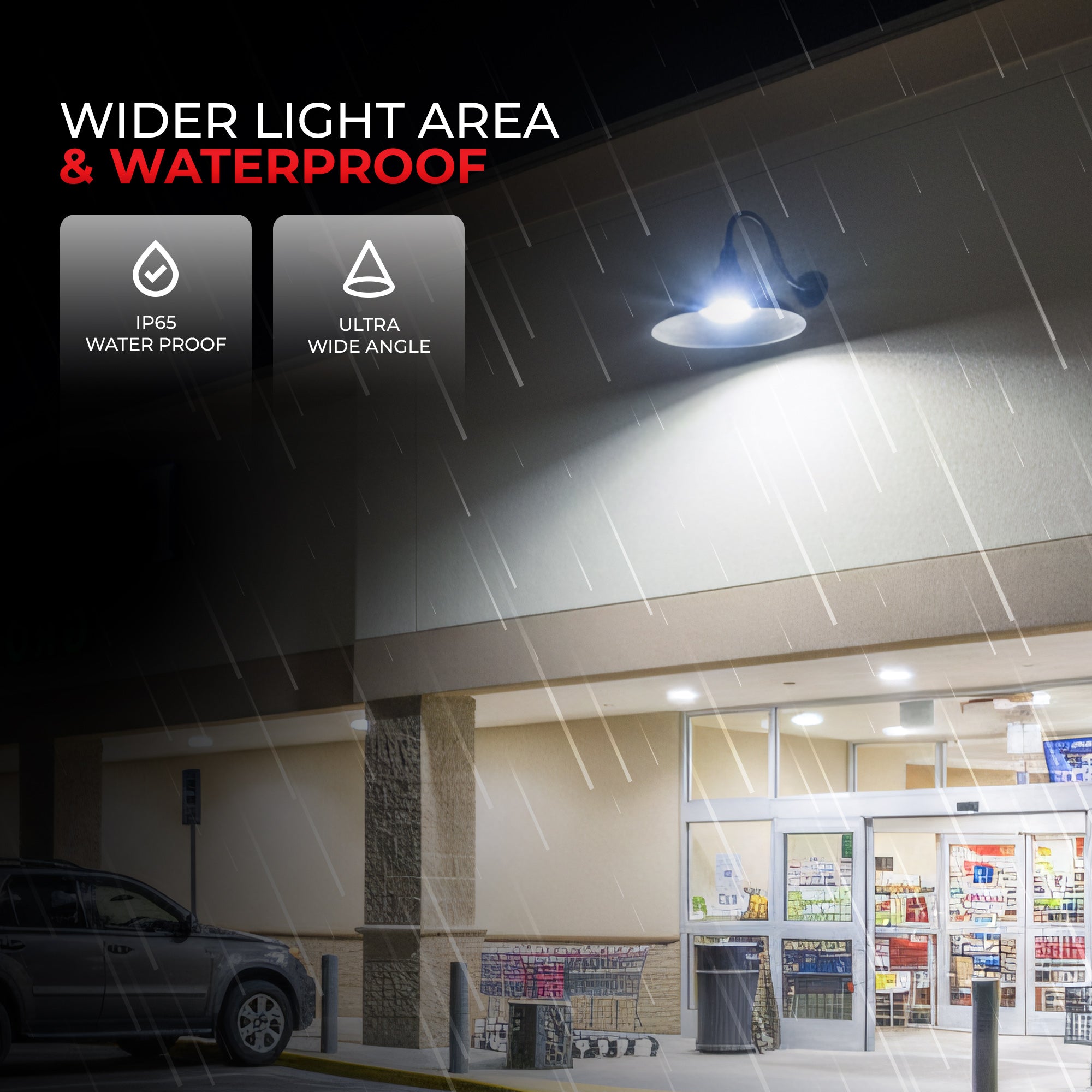 28W LED Gooseneck Wall Light – 3,080 Lumens, 120-277VAC, CCT Selectable, Integrated Photocell