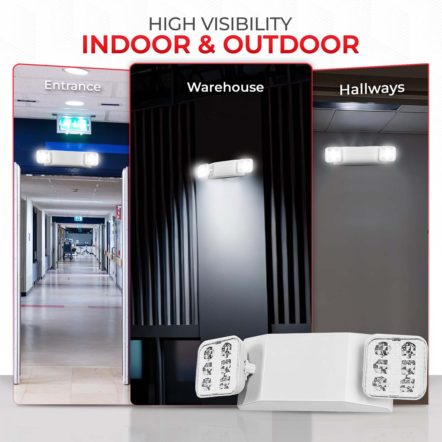 LED Emergency Light - Dual Square Heads - 90+ Minutes Backup - UL Listed