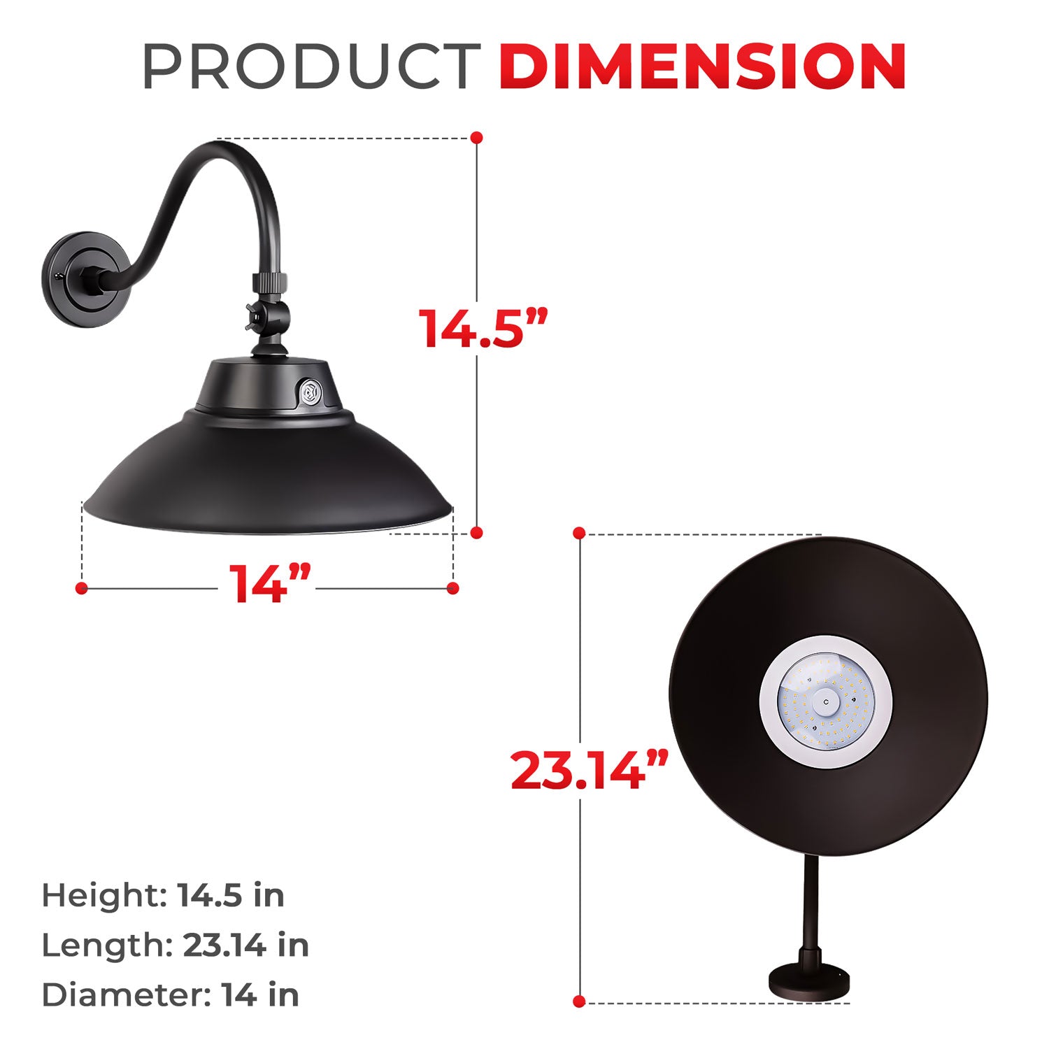 35W LED Gooseneck Barn Light - 210 Degree Swivel Head - 5000 Kelvin  - 4550 Lumens - IP65
