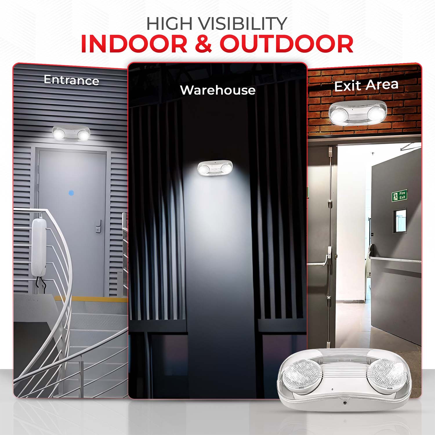 LED Outdoor Emergency Light - Dual Round Heads - 90+ Minutes Backup - IP65 Rated