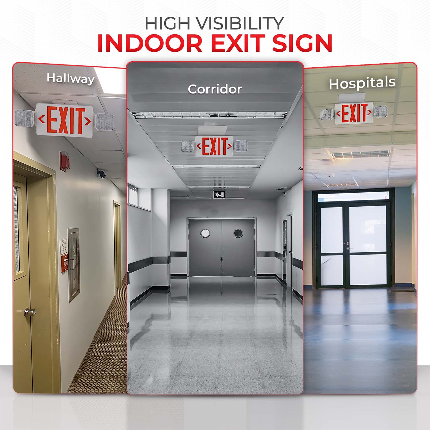 LED Emergency Exit Combo - Red Letters - Universal Mount - 90+ Minutes Backup - UL Listed