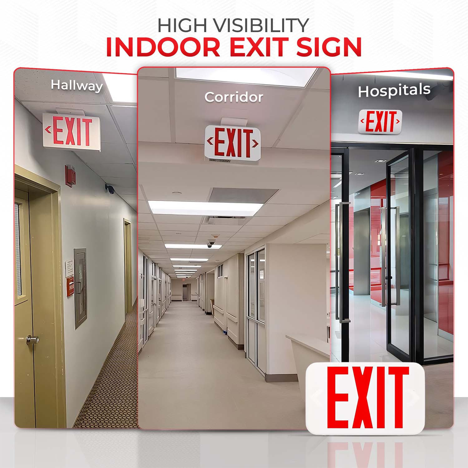 LED Exit Sign - Red Letters - Universal Mount - 90+ Minutes Backup - Double Sided - UL Listed