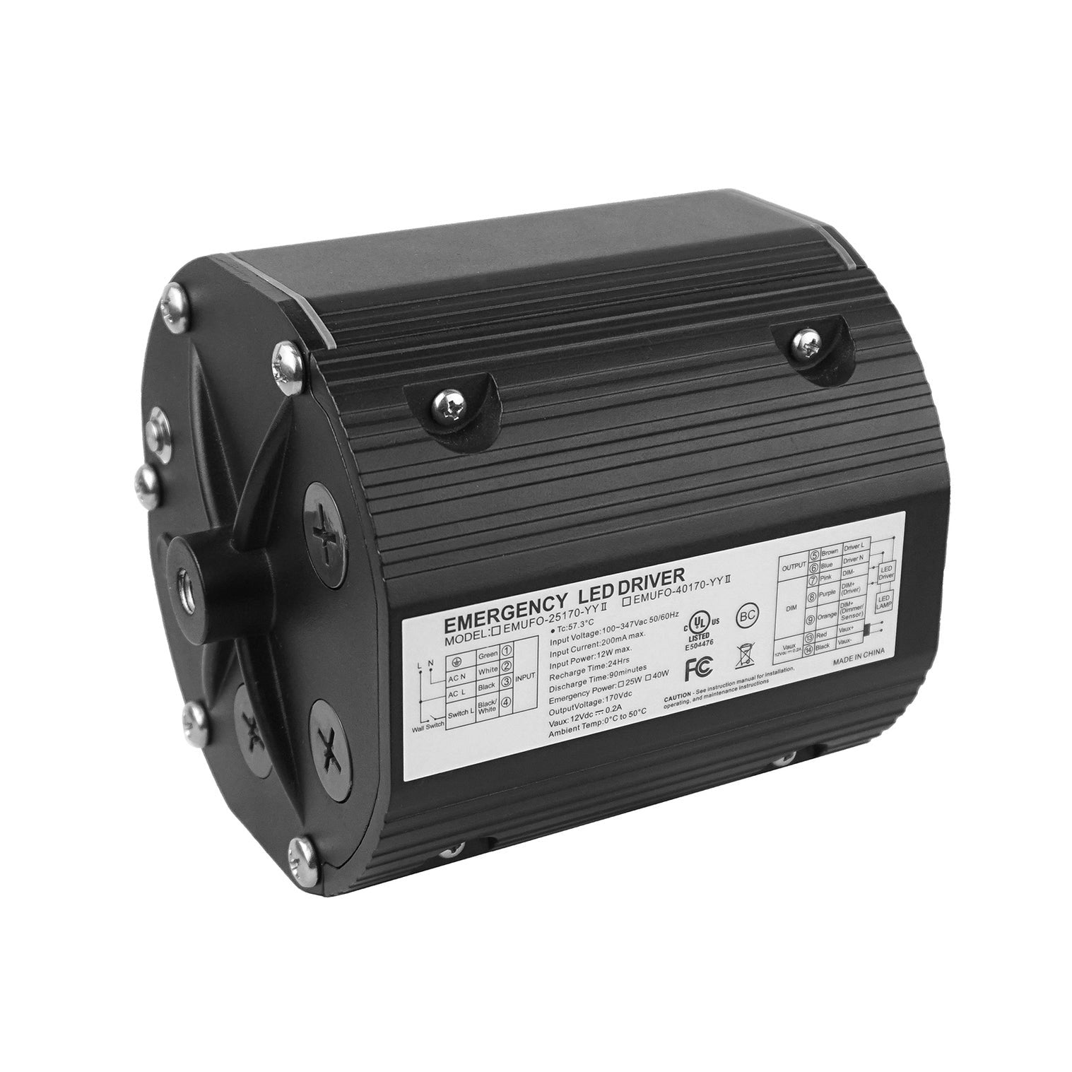 25W Emergency Battery Backup for UFO High Bay Lights — 100-347VAC, 90-Min Runtime, IP65, UL 924 Listed | LSUFO-25170-YYII