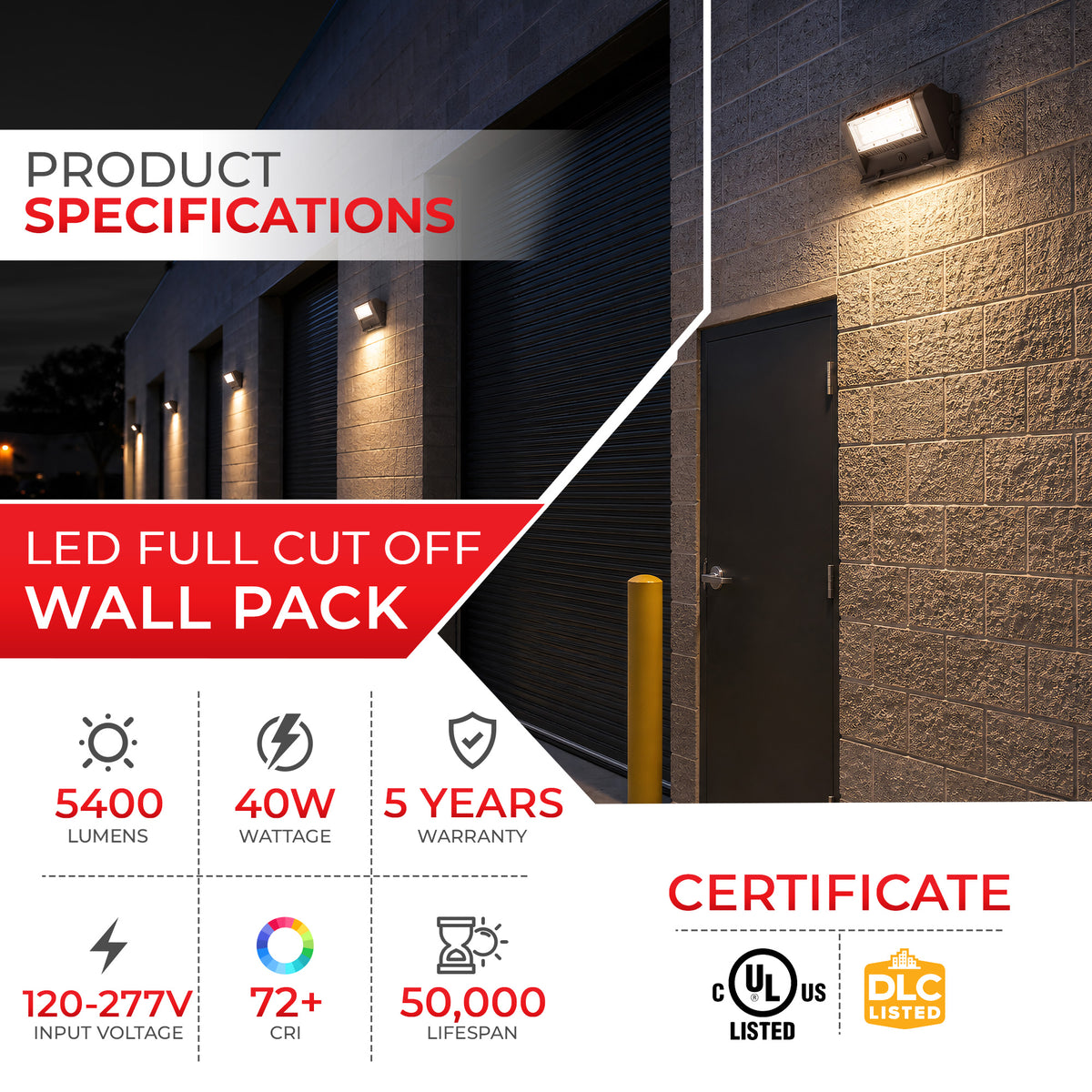 40W LED Rotatable Wall Pack Light Brown Housing AC 120-277V CCT 5000K | WPB-40W-120V-50K-V2