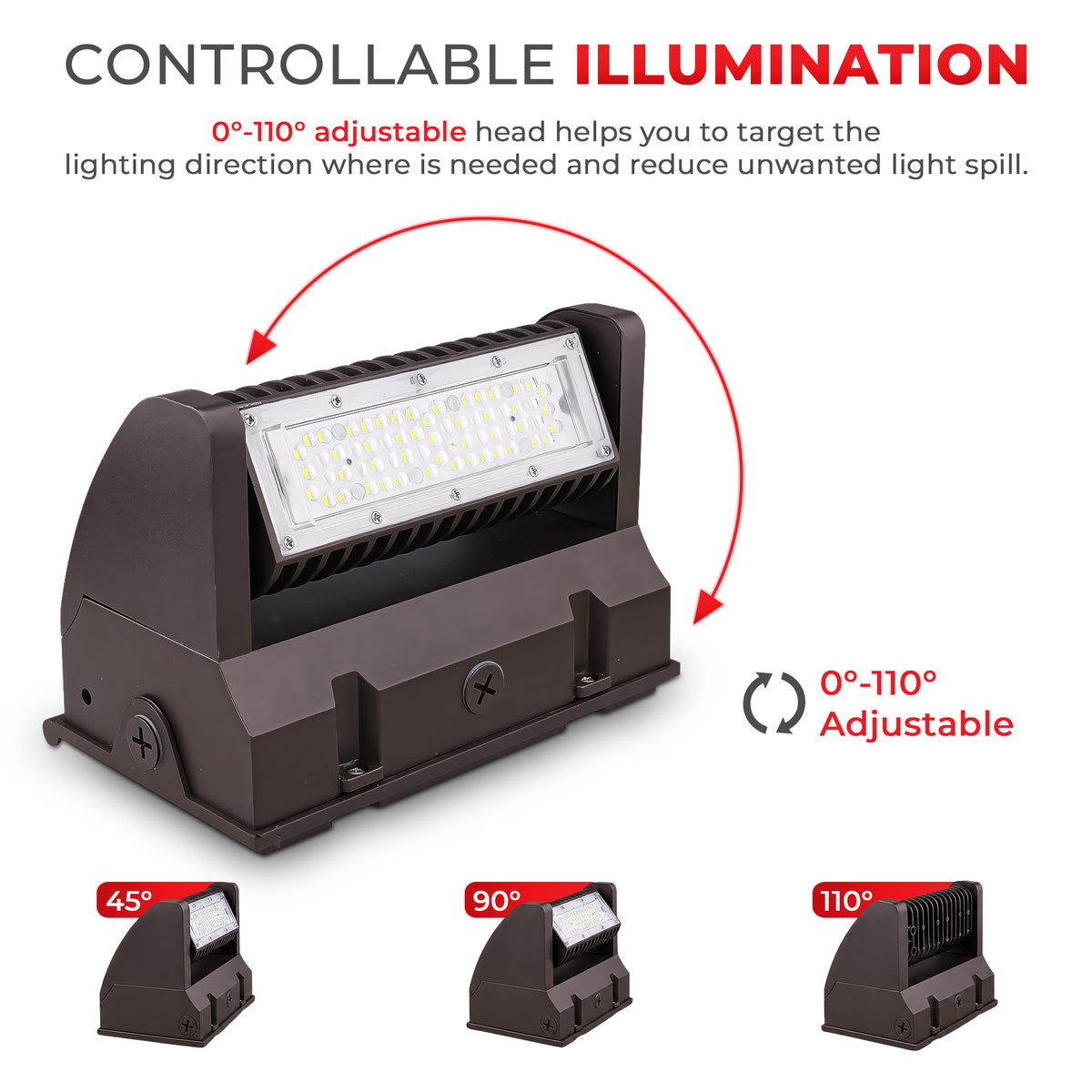 40W LED Rotatable Wall Pack Light Brown Housing AC 120-277V CCT 5000K | WPB-40W-120V-50K-V2