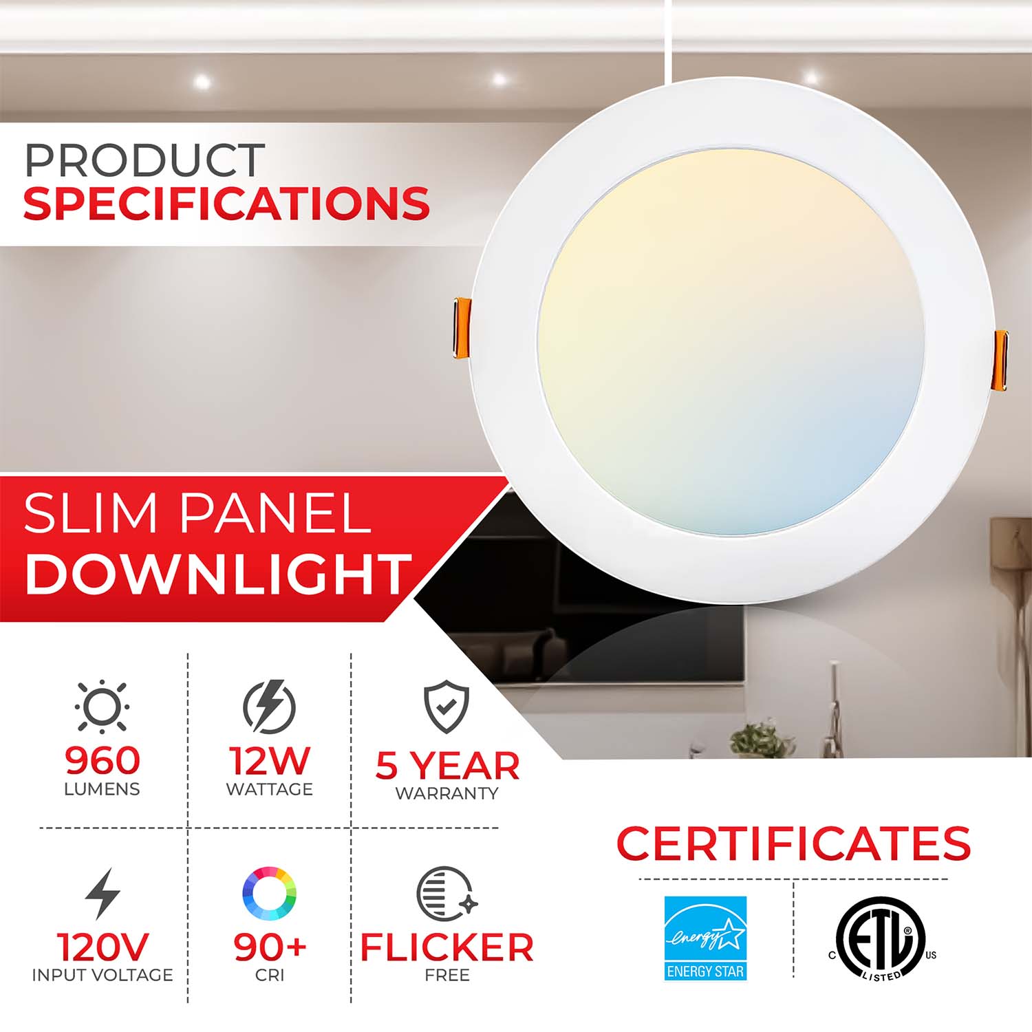 6 inch LED Slim Panel Downlight 5 CCT Selectable | 2ND6-S3-12W-5CCT