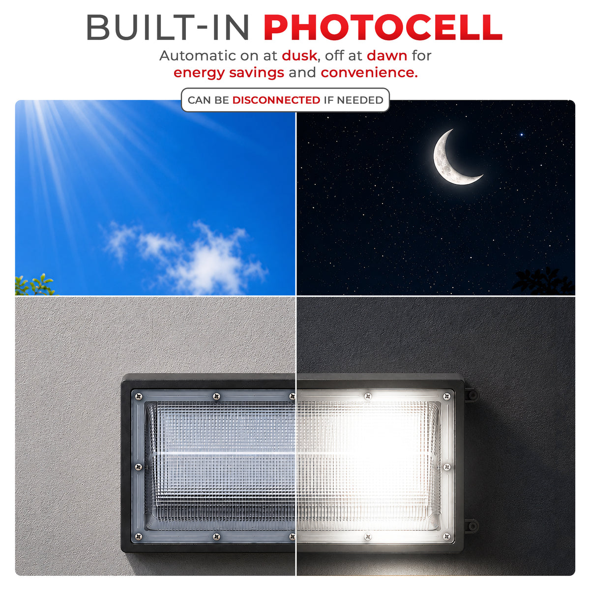 60/80/100/120W LED Wall Pack — Wattage & 3CCT Tunable, Built-In Photocell, 130 lm/W, DLC Premium, ETL Listed | WP60/80/100/120W-XXK