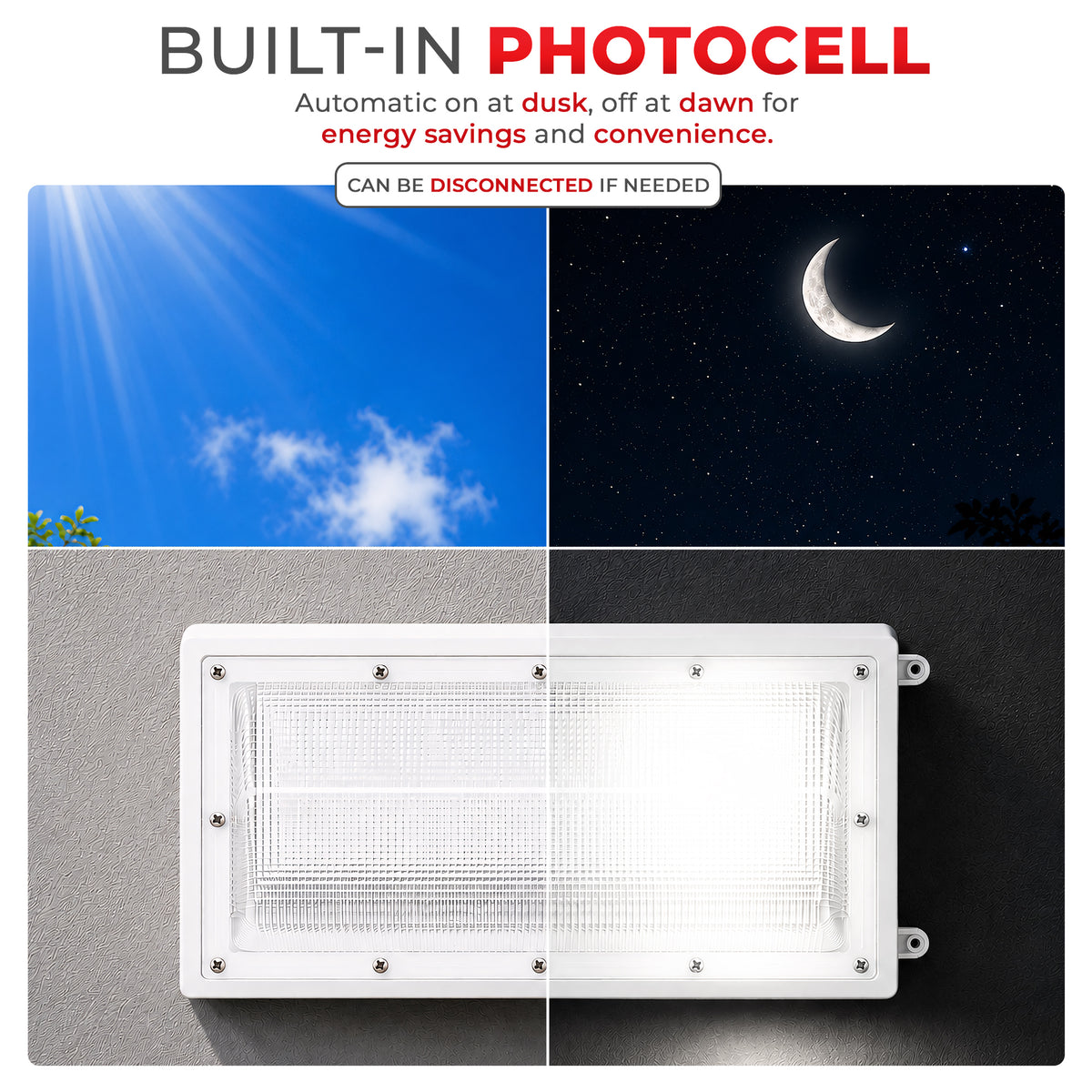 Selectable Wattage LED Wall Pack – 60/80/100/120W, 3CCT 3000K/4000K/5000K, White, Photocell