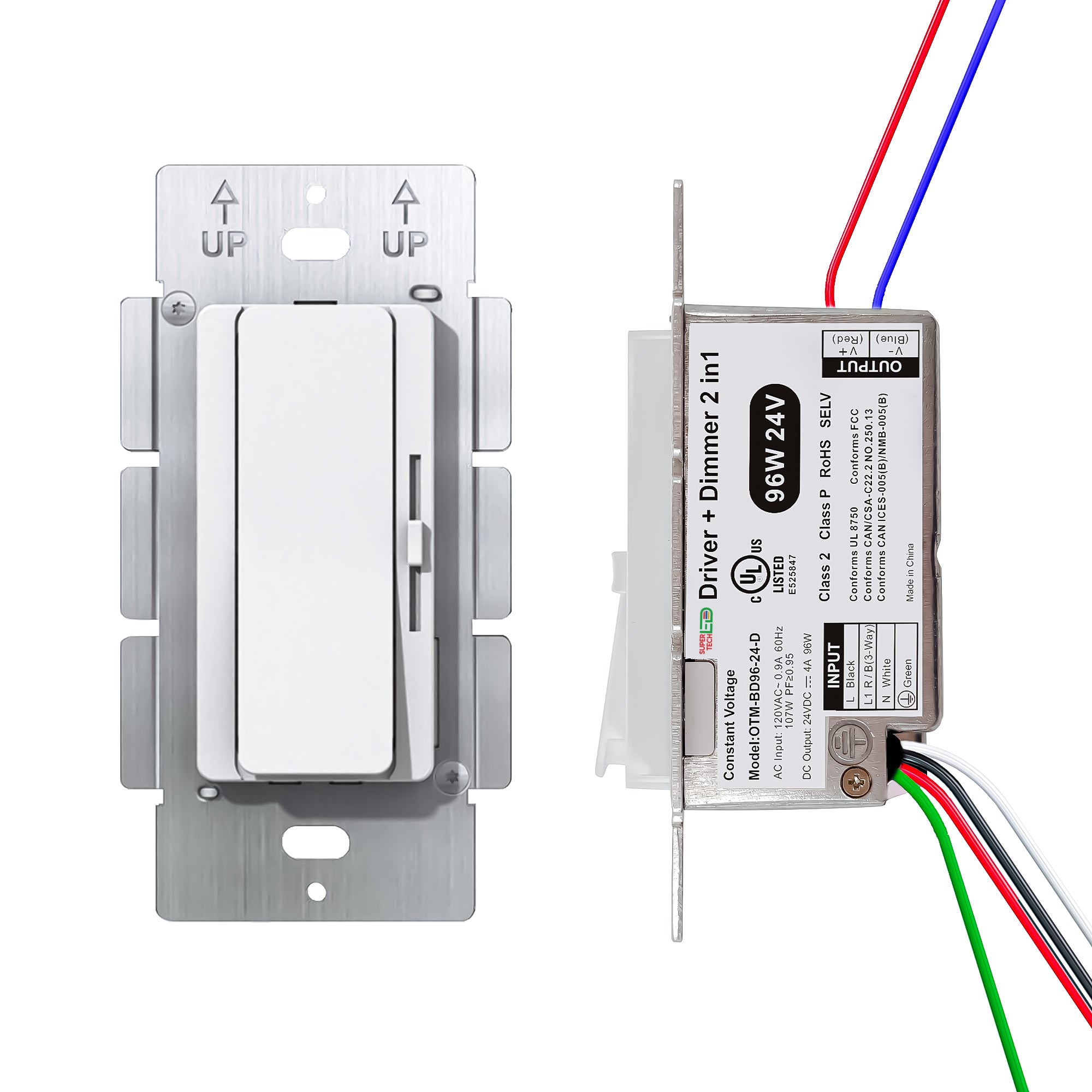96W LED Dimmer + Driver Combo Switch – 120VAC to 24VDC, Single Gang, 3-Way