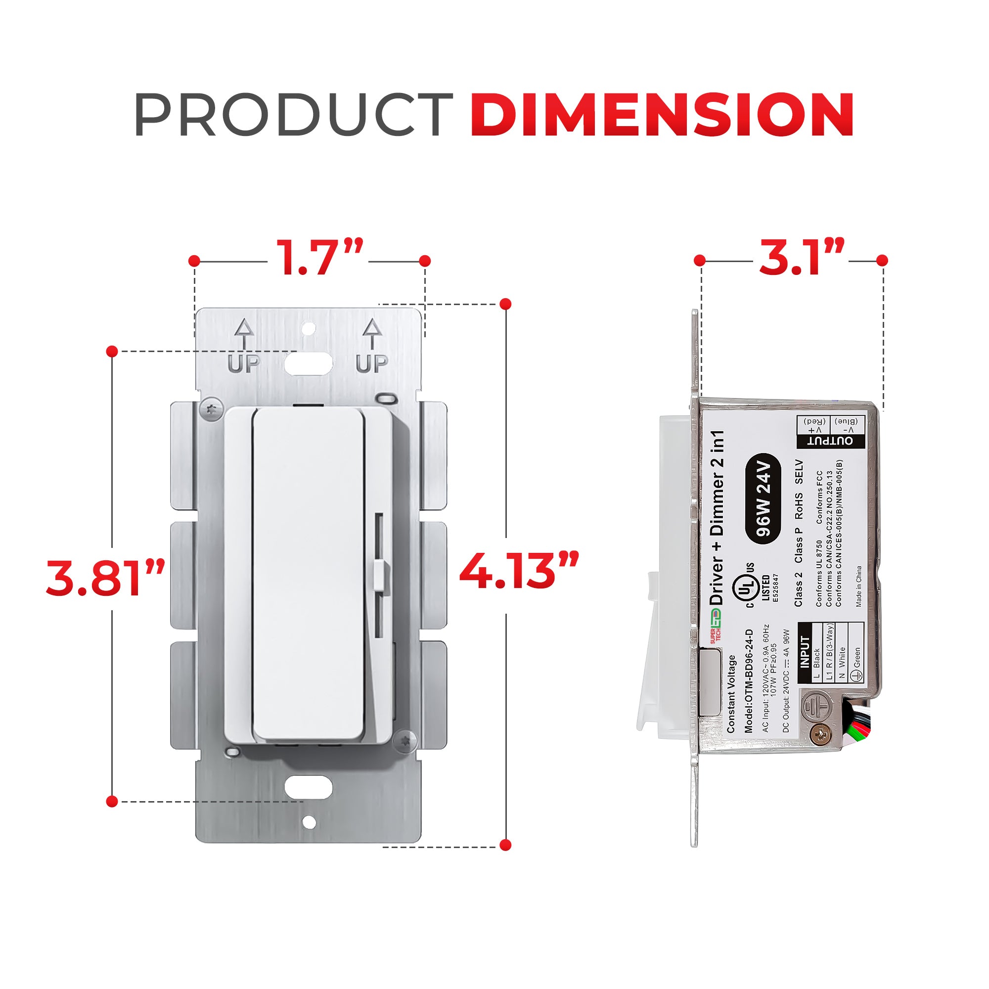 160W LED Dimmer + Driver Combo Switch – Dimming or Dimming + CCT, 24VDC, 3-Way