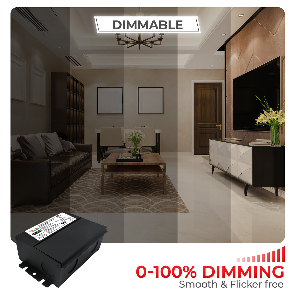150W 24V Dimmable Electronic Transformer Triac/ELV/MLV UL Listed | 120V AC OTM-TD150-JA24