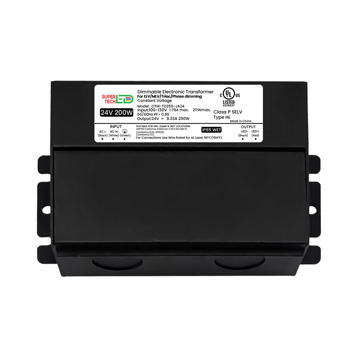 200W 24V Dimmable Electronic Transformer Commercial Grade Triac/ELV/MLV – UL Listed | 120V AC