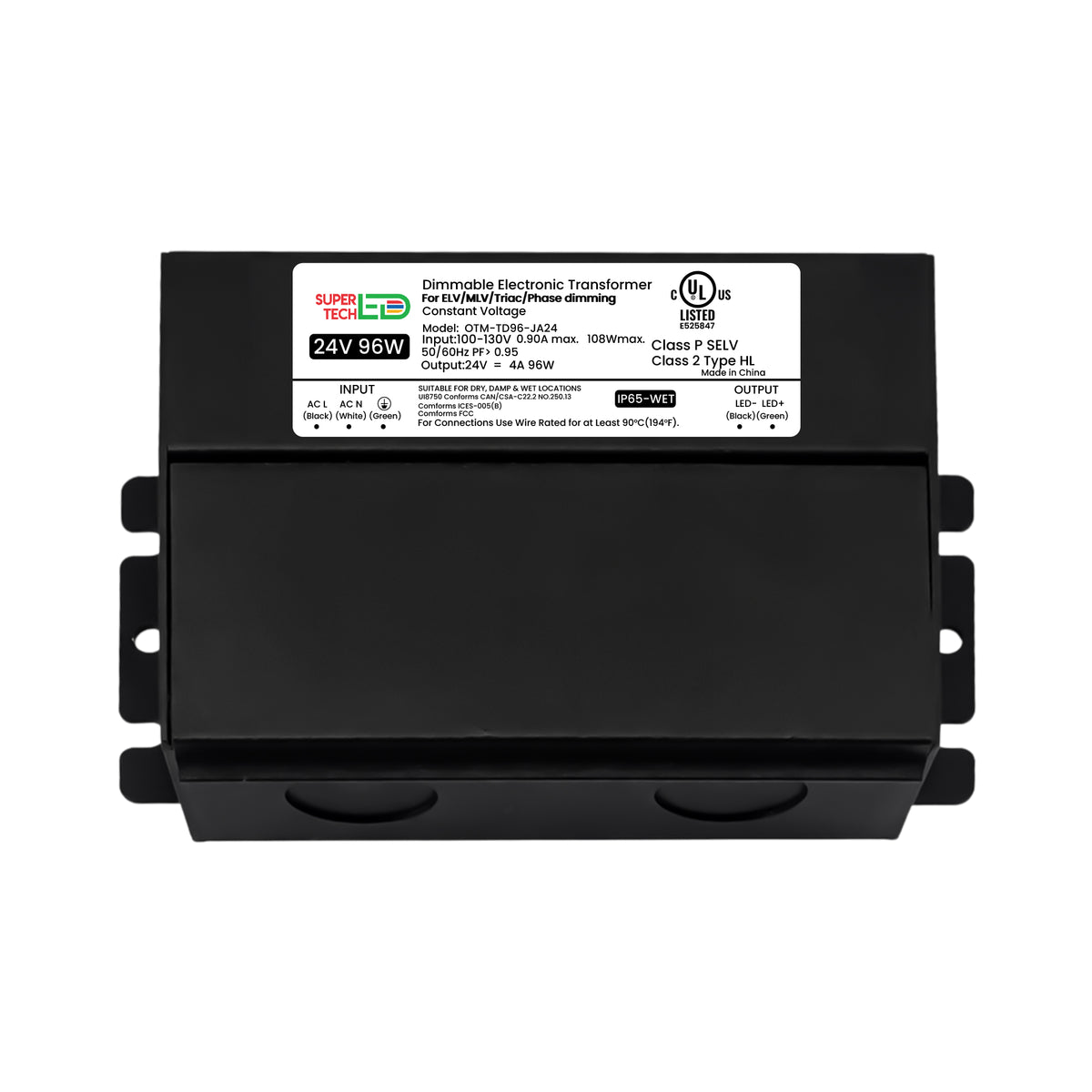 96W 24V Dimmable Electronic Transformer – Triac/ELV/MLV – UL Listed | 120V AC OTM-TD96-JA24