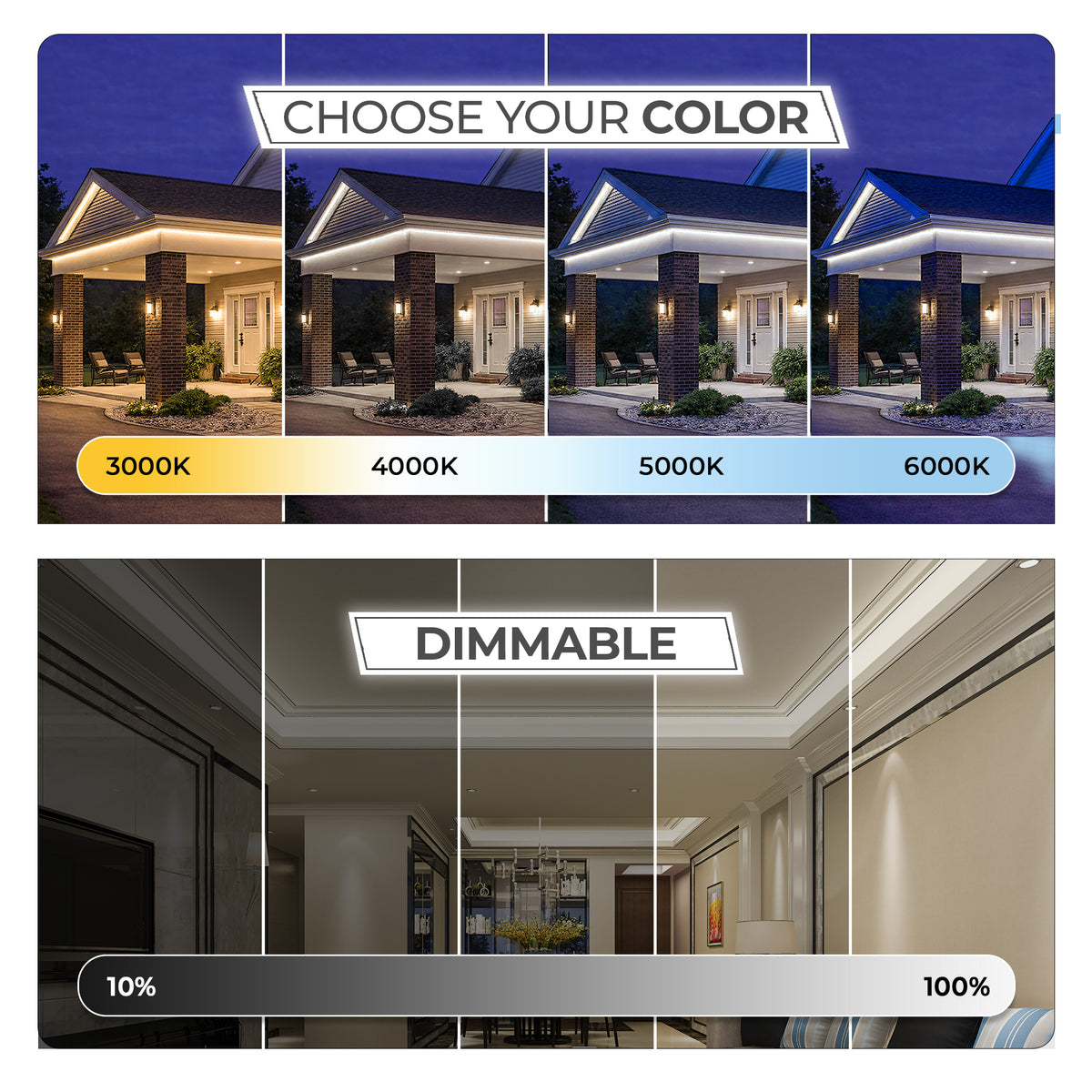 W-Series Static White Waterproof DotFree COB LED Strip Light IP68 - UL Listed