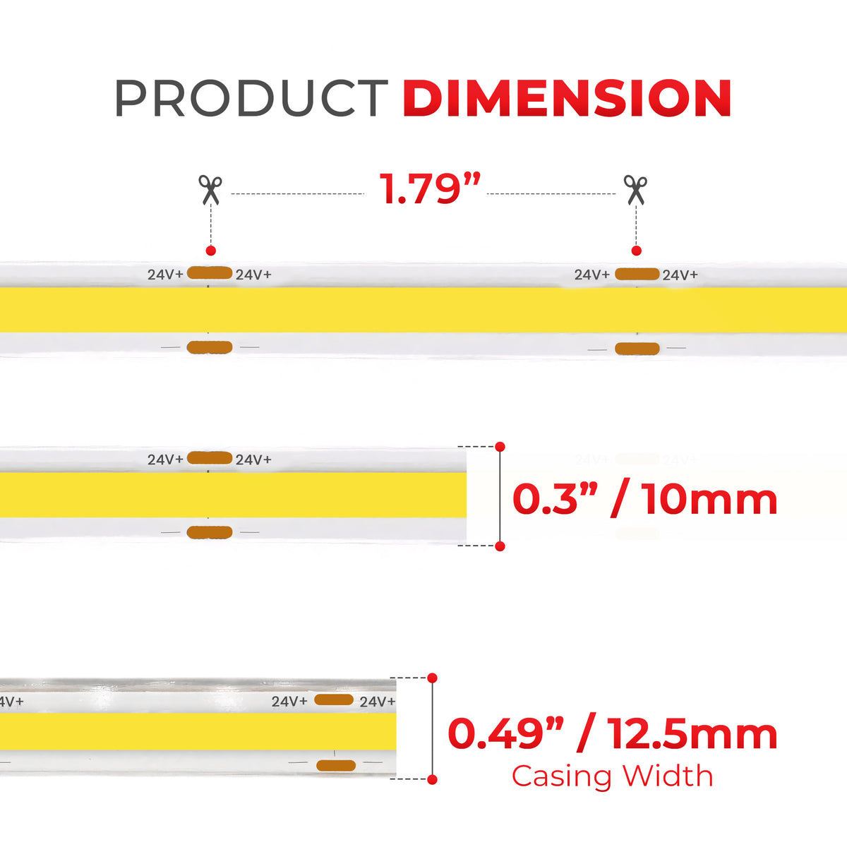 W-Series Static White Waterproof DotFree COB LED Strip Light IP68 - UL Listed